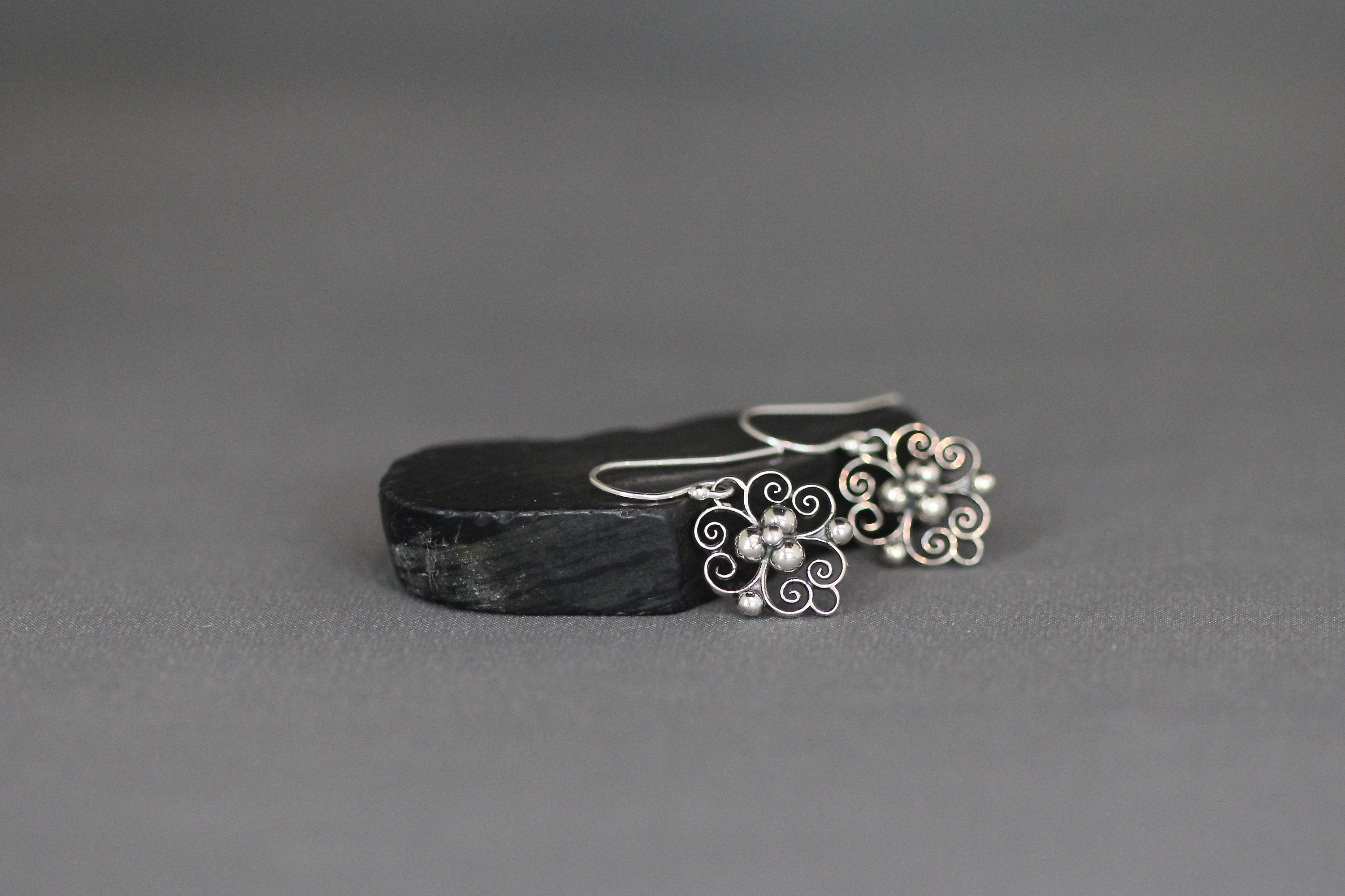 Bali Silver Filigree Charm Dangle Earrings