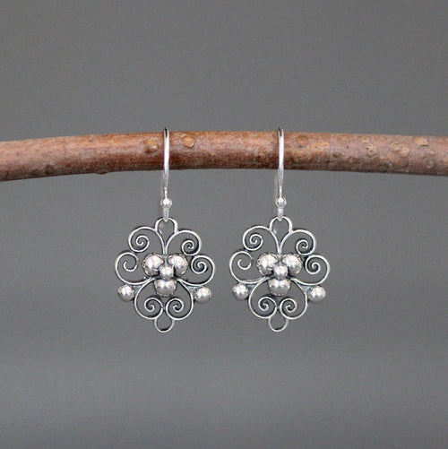 Bali Silver Filigree Charm Dangle Earrings