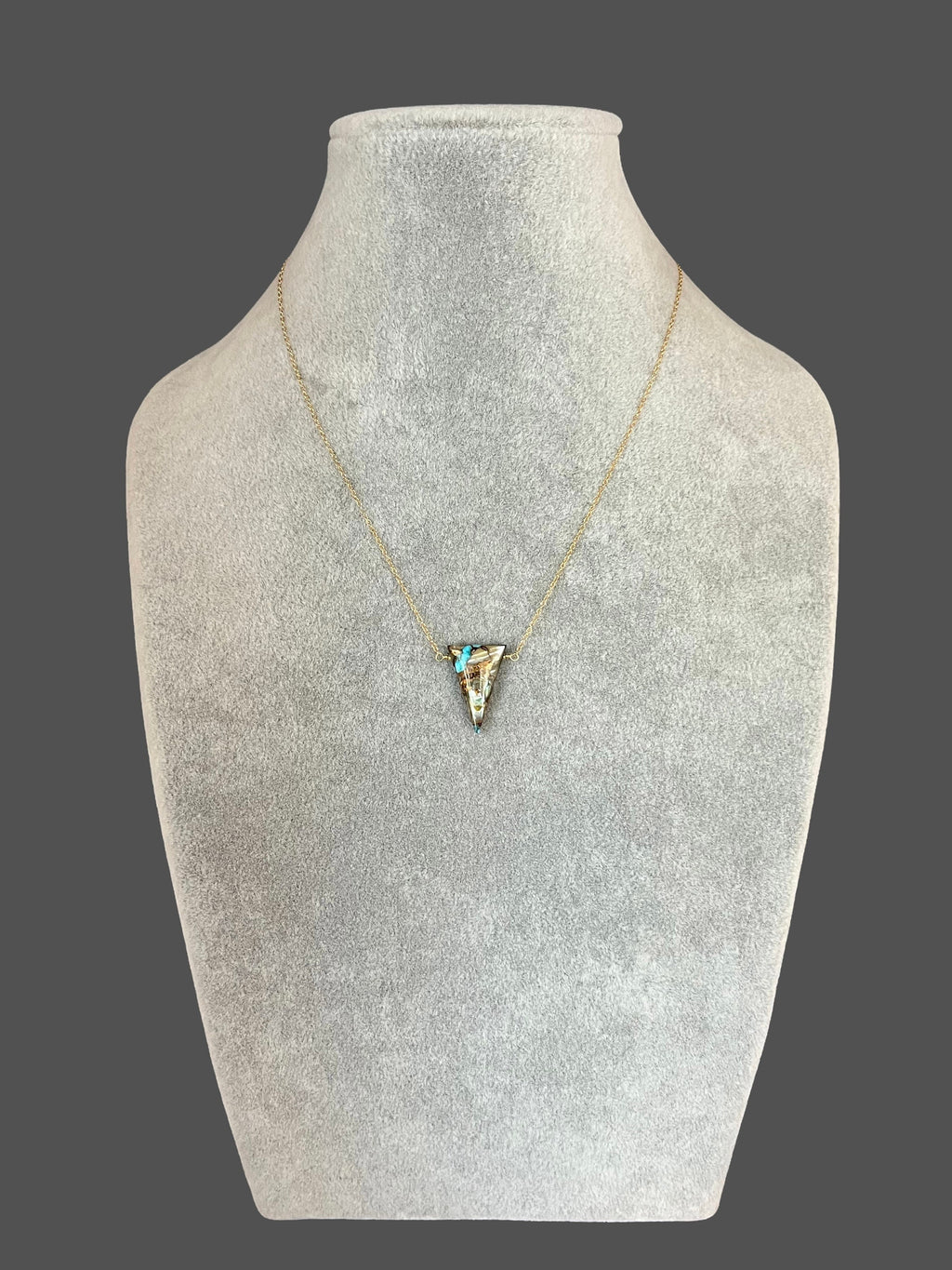 Turquoise and Bronze Abalone Triangle Stone Gold Filled Pendant Necklace