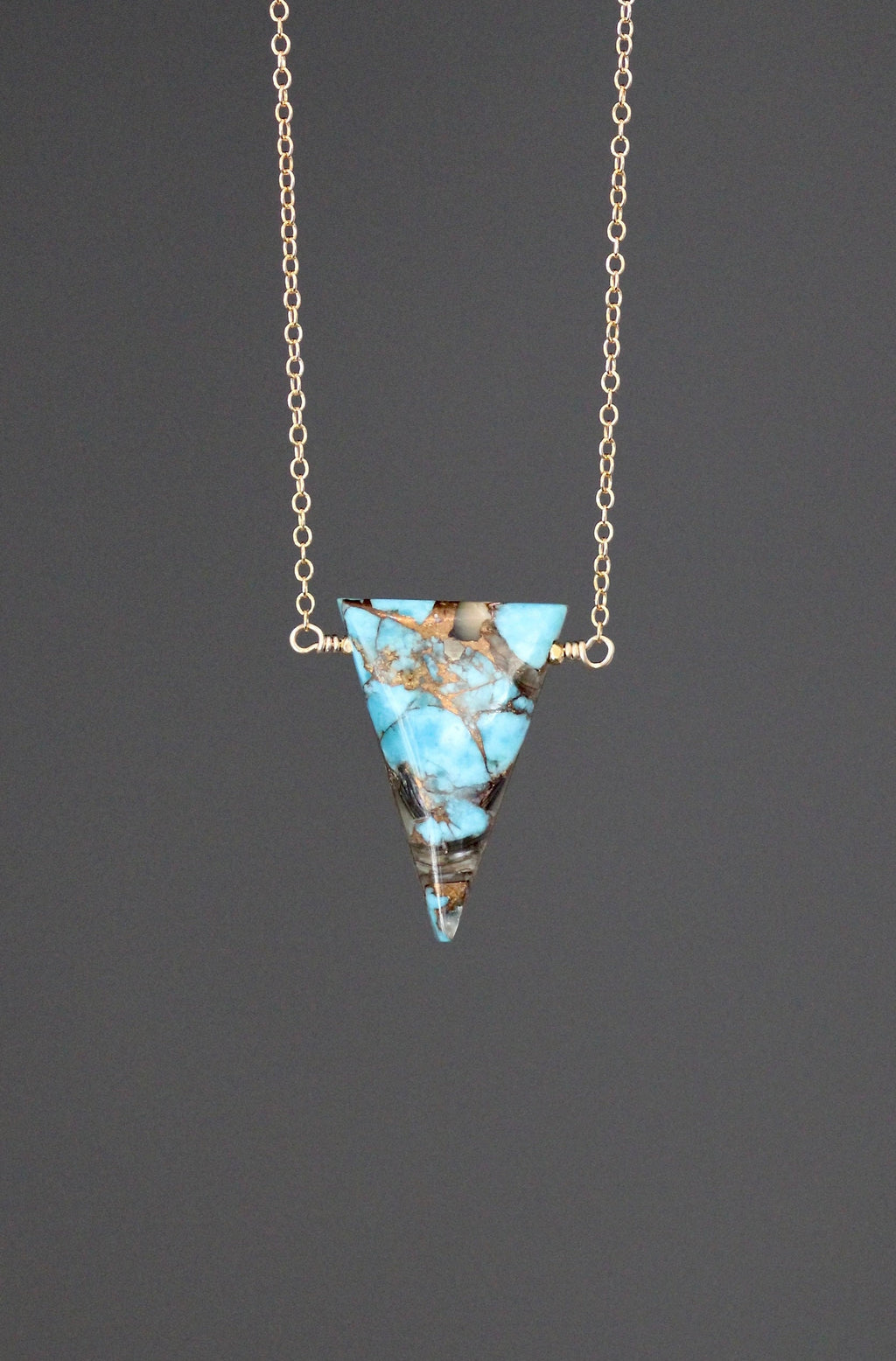 Turquoise and Bronze Abalone Triangle Stone Gold Filled Pendant Necklace
