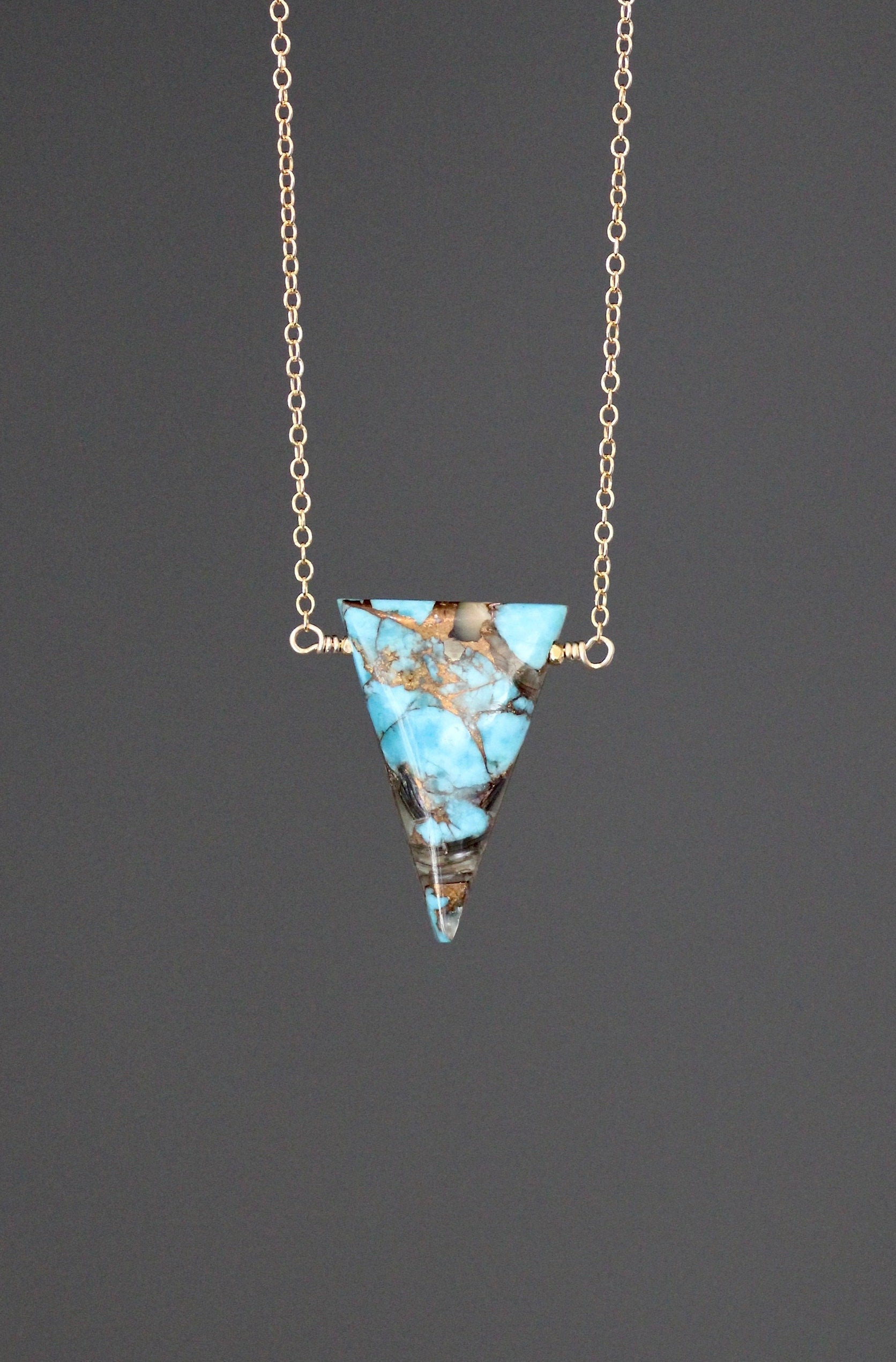 Turquoise and Bronze Abalone Triangle Stone Gold Filled Pendant Necklace