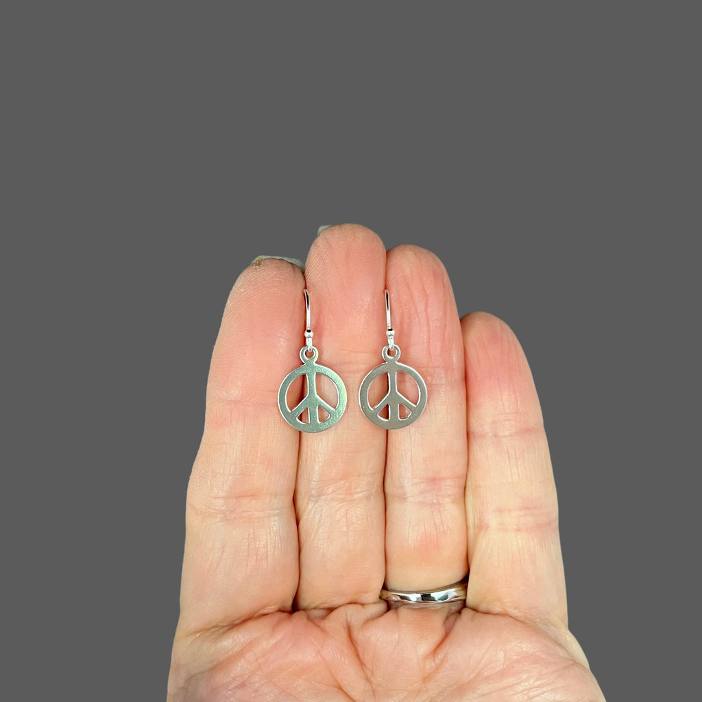 Silver Peace Sign Charm Dangle Earrings