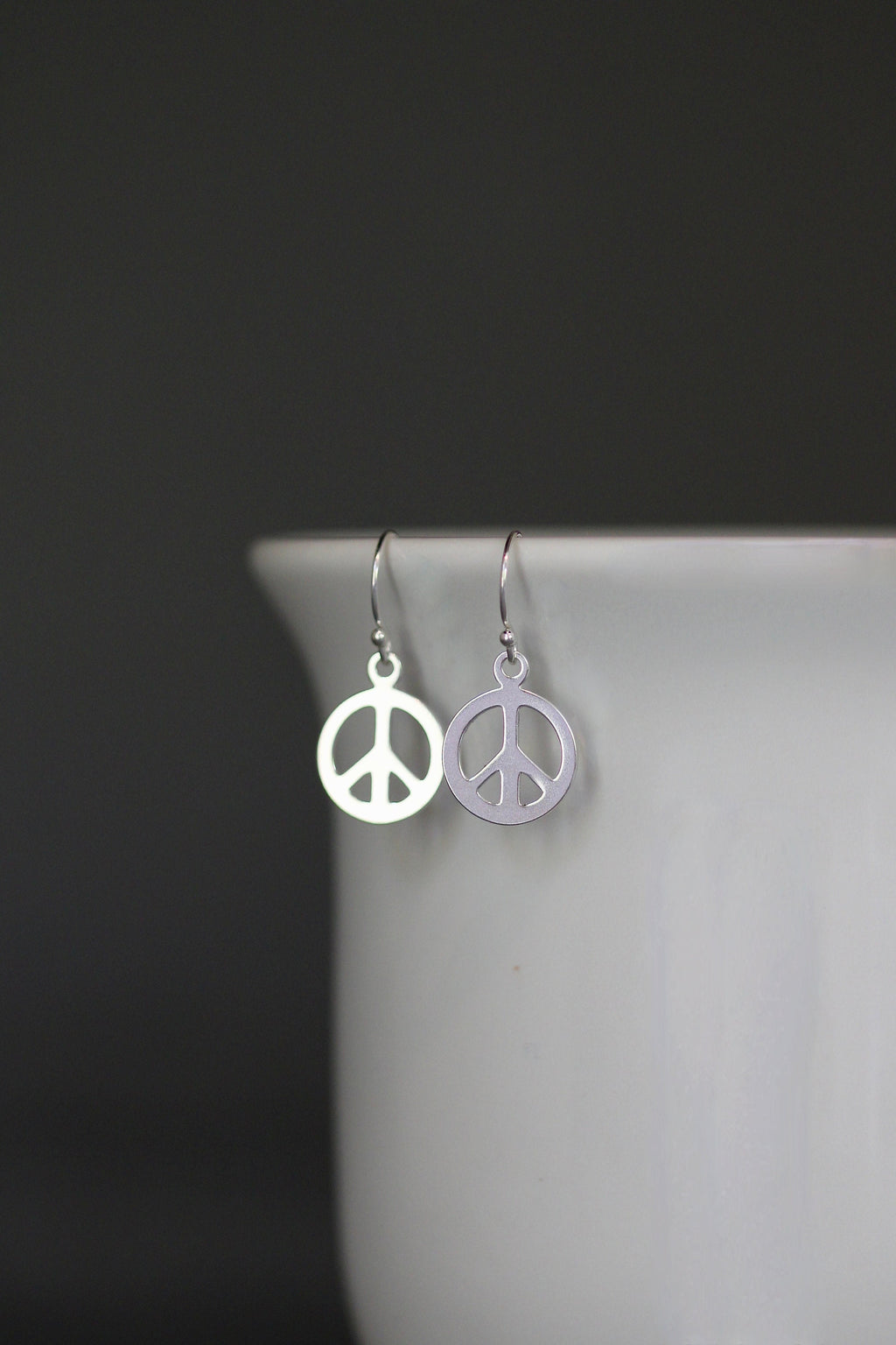 Silver Peace Sign Charm Dangle Earrings