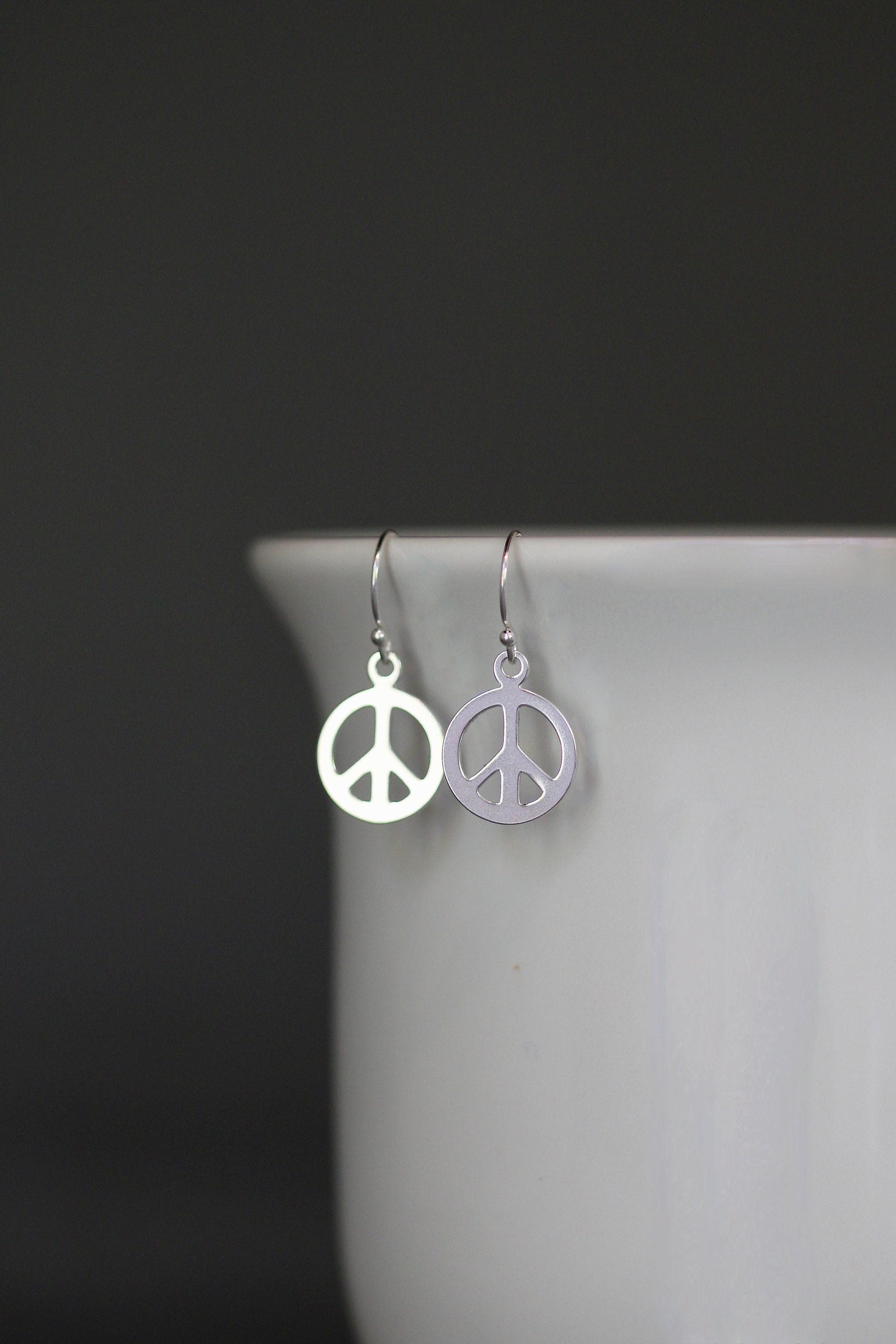 Silver Peace Sign Charm Dangle Earrings