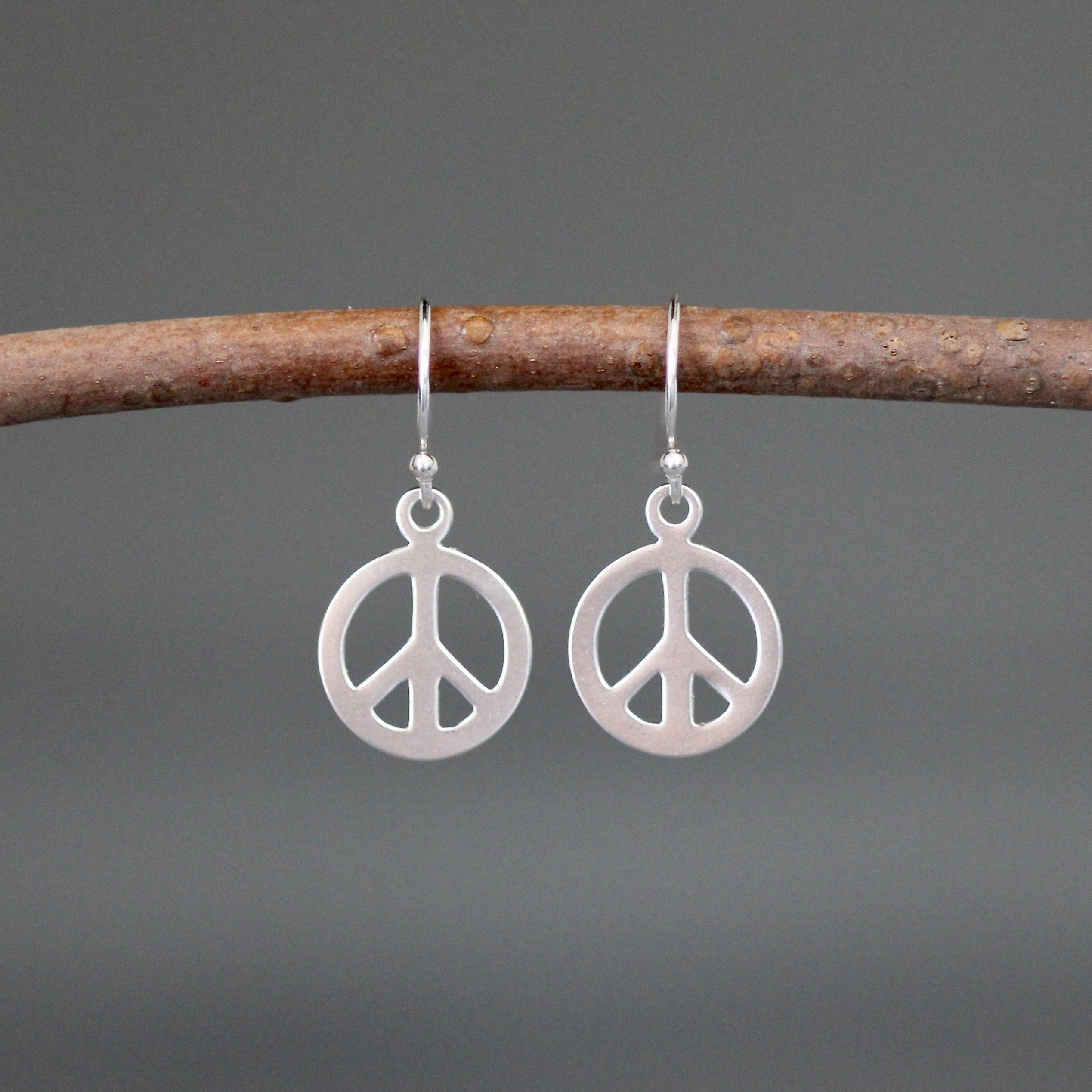 Silver Peace Sign Charm Dangle Earrings