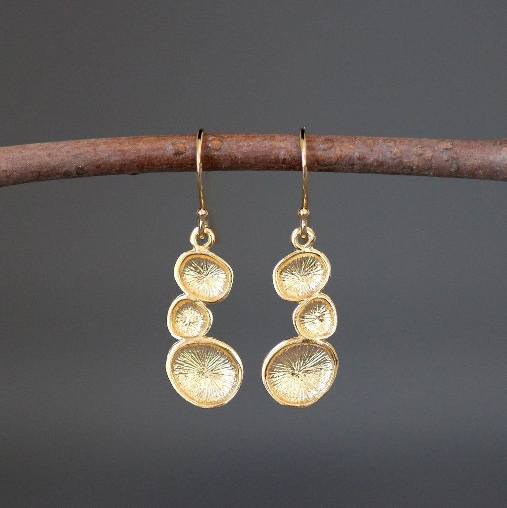 Brushed Gold Vermeil Triple Free-Form Circle Dangle Earrings