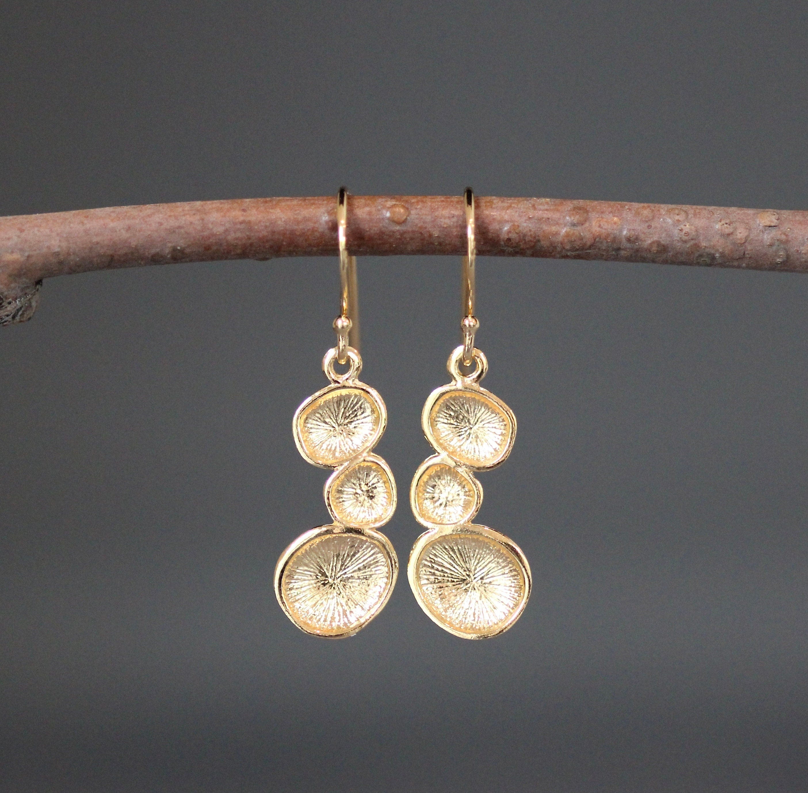 Brushed Gold Vermeil Triple Free-Form Circle Dangle Earrings