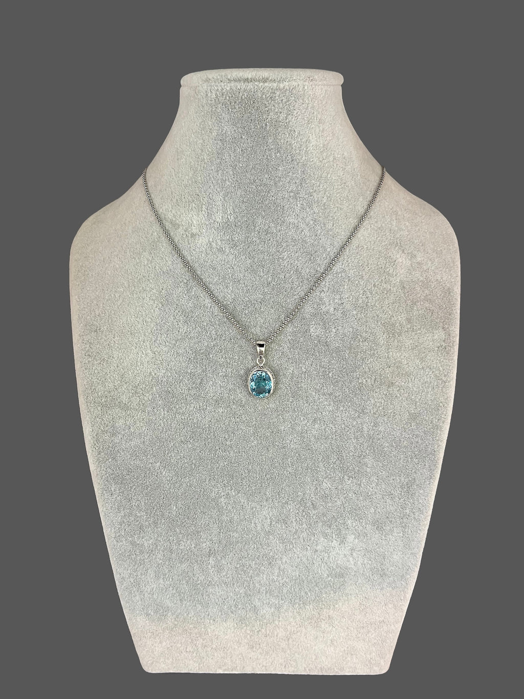 Blue Topaz Oval Stone Bali Sterling Silver Filigree Pendant Necklace