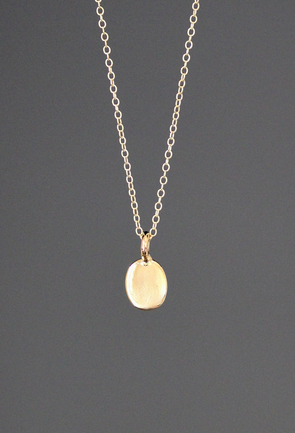 Small Shiny Gold Vermeil Oval Charm Pendant Necklace on Gold Filled Chain