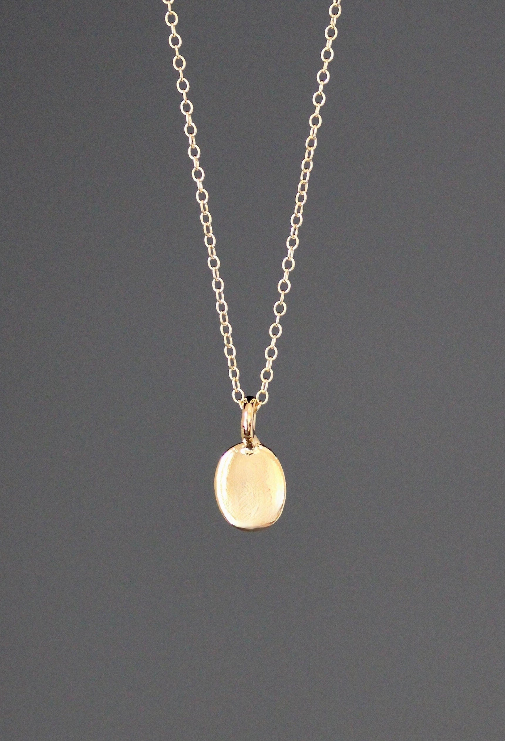 Small Shiny Gold Vermeil Oval Charm Pendant Necklace on Gold Filled Chain
