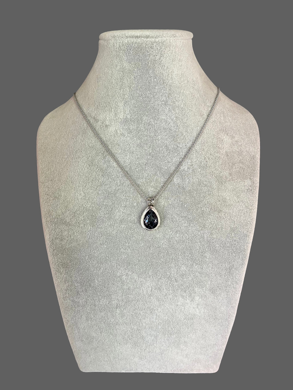 Blue Mystic Quartz Teardrop Bezel Pendant in Bali Sterling Silver
