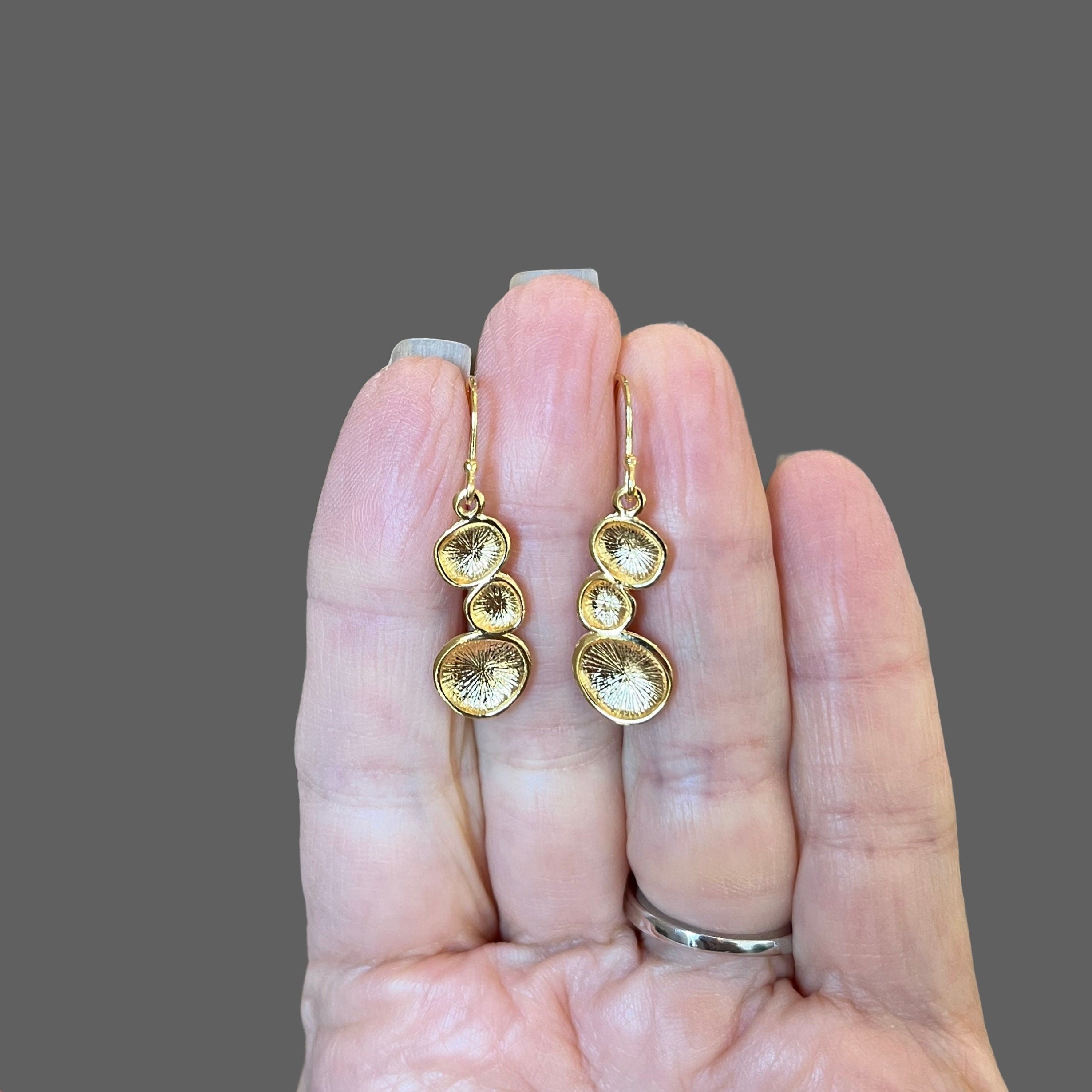 Brushed Gold Vermeil Triple Free-Form Circle Dangle Earrings