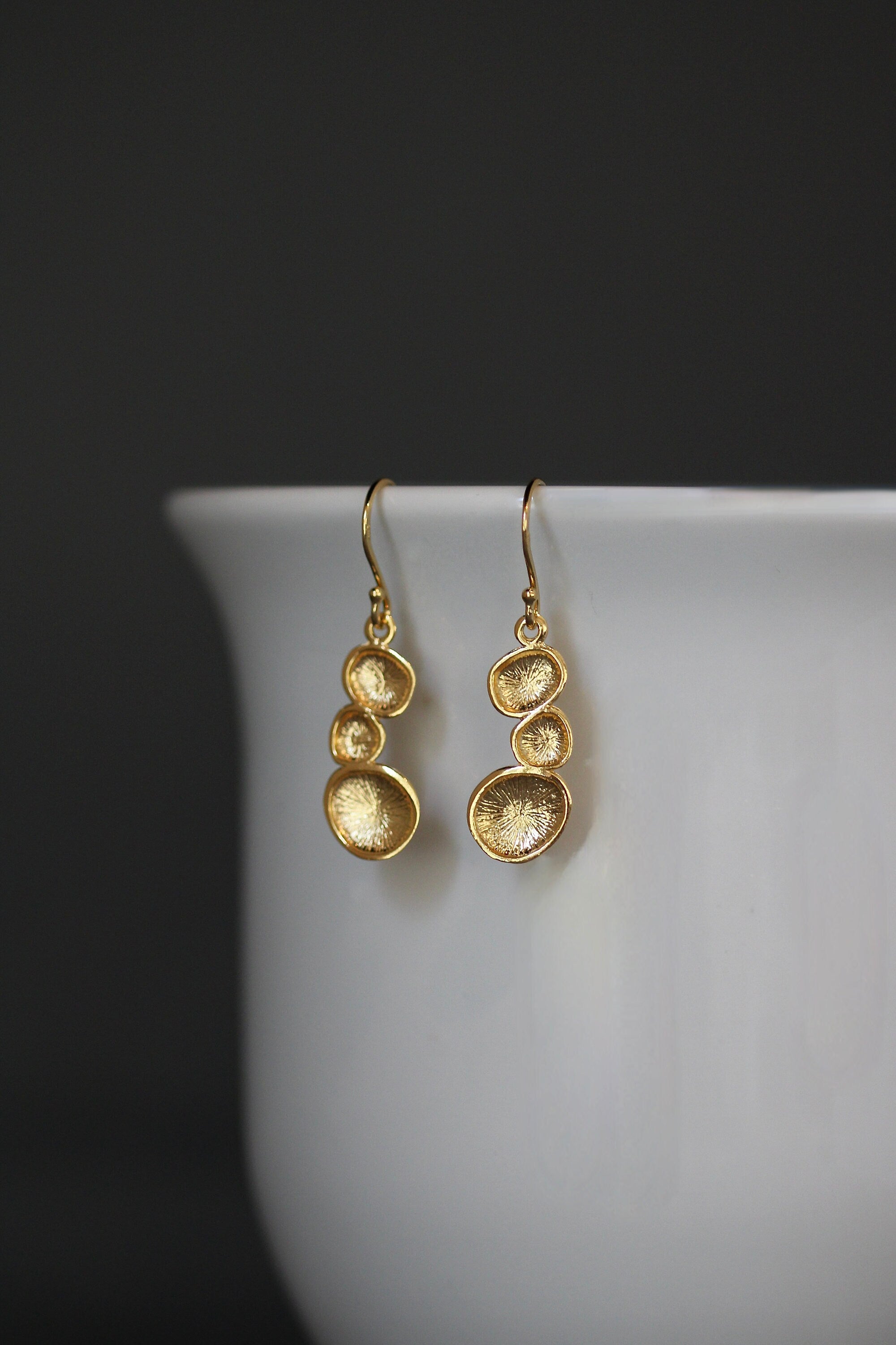 Brushed Gold Vermeil Triple Free-Form Circle Dangle Earrings