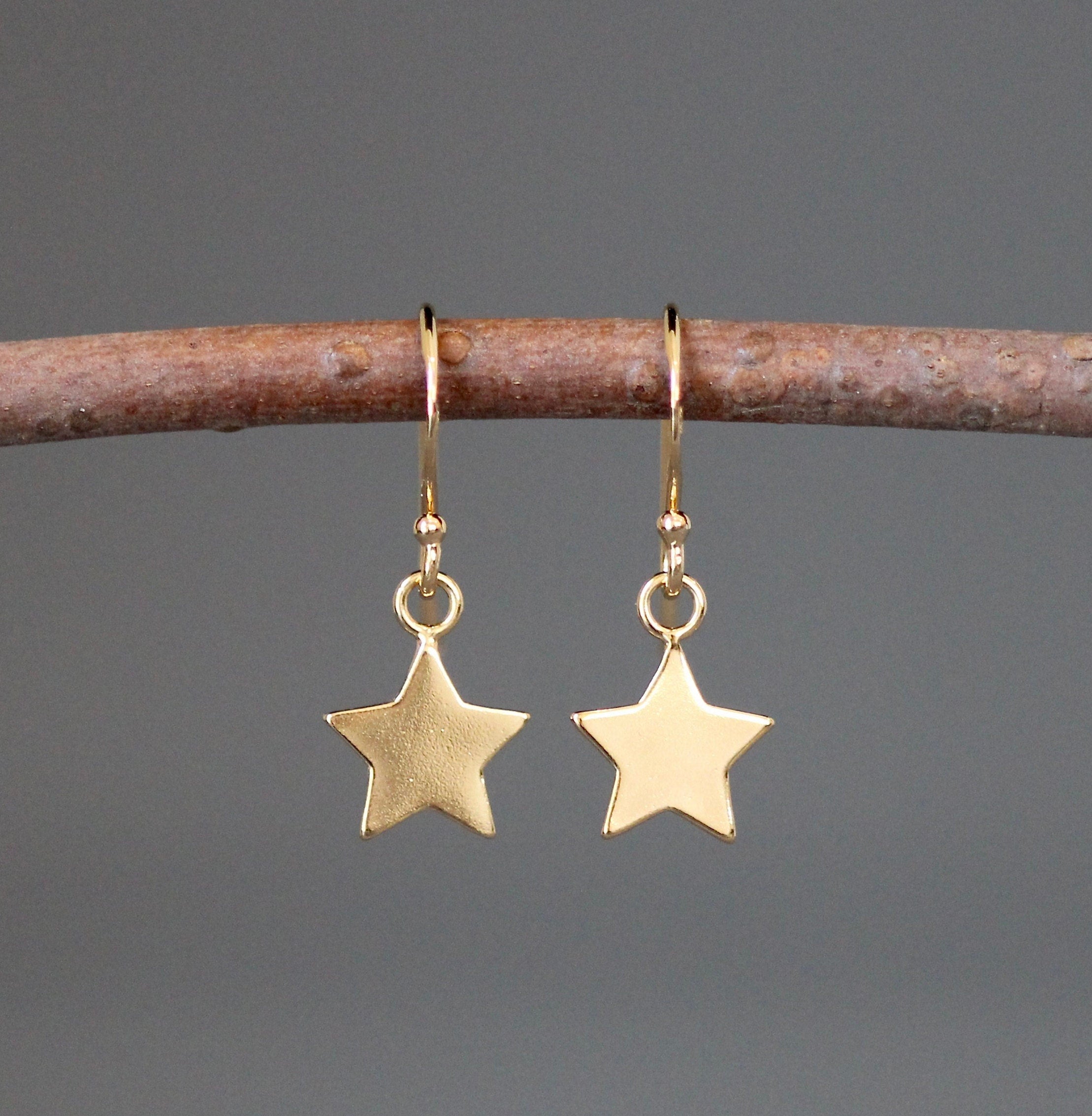 Gold Vermeil Five-Point Star Charm Dangle Earrings