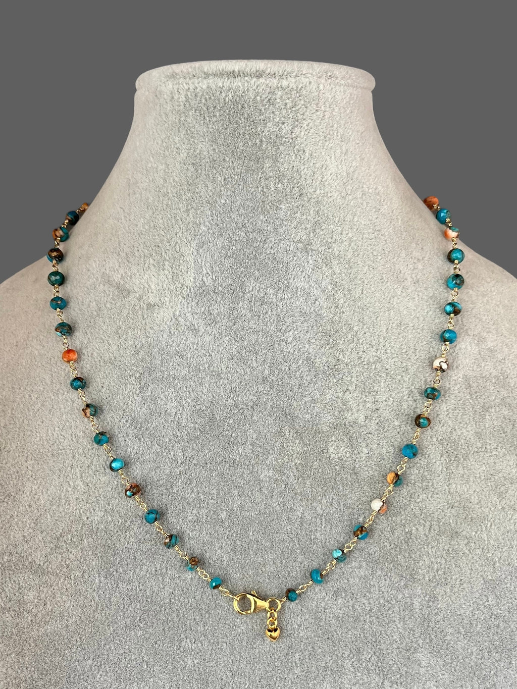Spiny Oyster Kingman Turquoise Graduated Bead Necklace with Gold Filled Chain