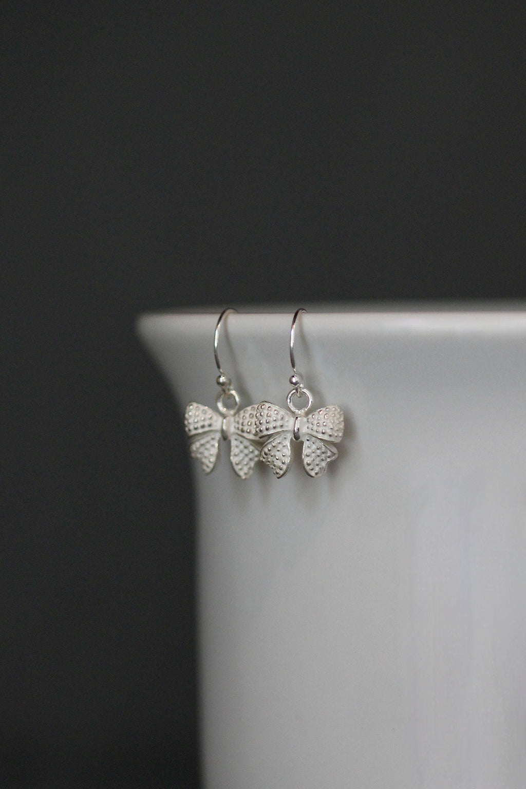 Sterling Silver Bow Charm Dangle Earrings