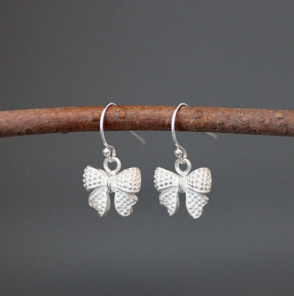 Sterling Silver Bow Charm Dangle Earrings