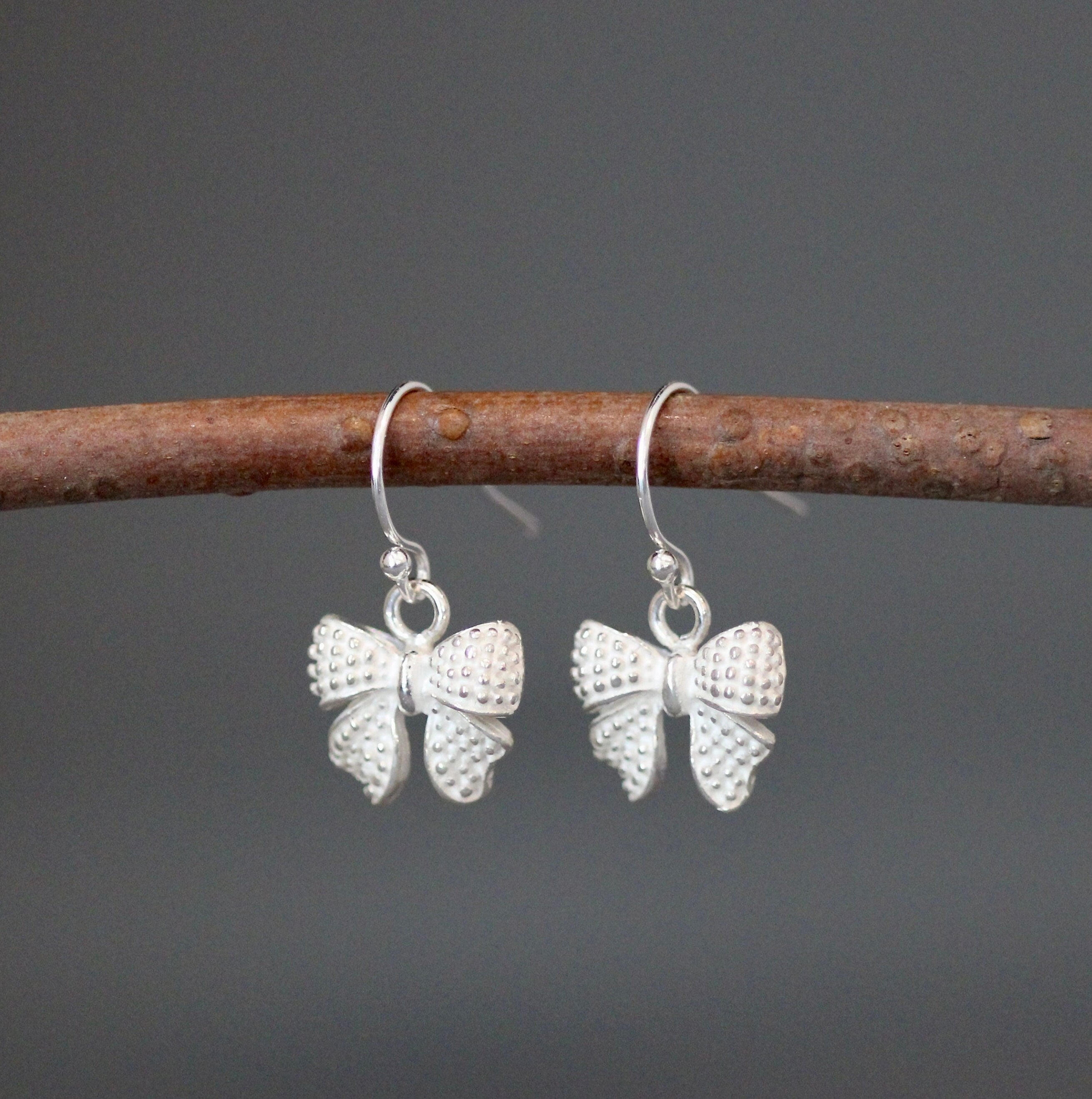 Sterling Silver Bow Charm Dangle Earrings