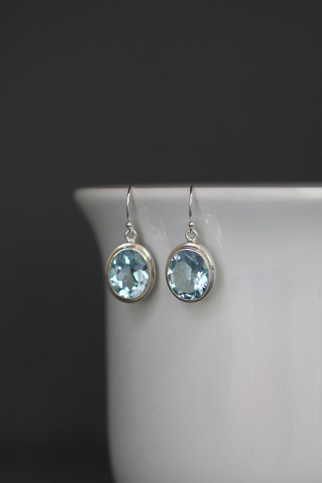 Blue Topaz Oval Earrings in Open-Back Bali Sterling Silver Bezels