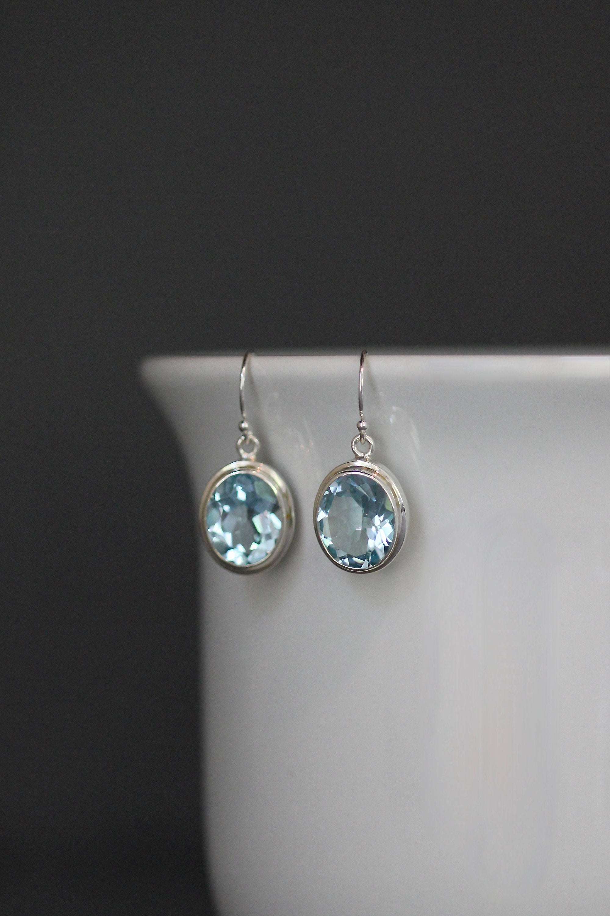 Blue Topaz Oval Earrings in Open-Back Bali Sterling Silver Bezels