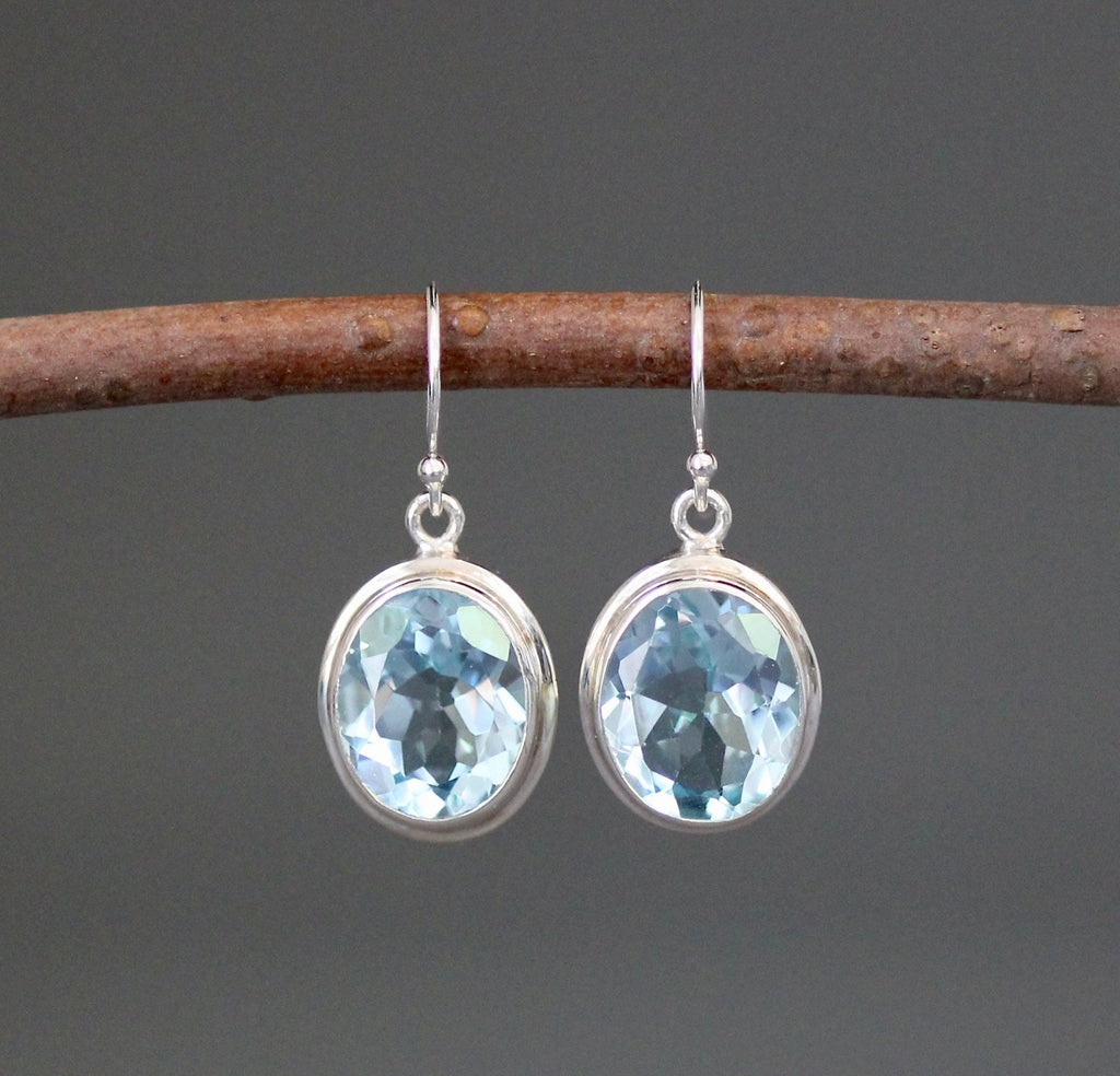 Blue Topaz Oval Earrings in Open-Back Bali Sterling Silver Bezels