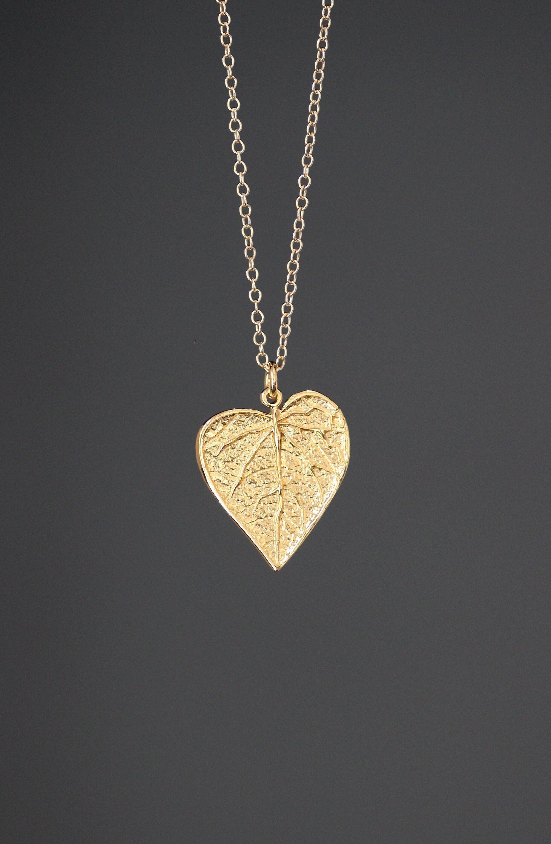 Gold Vermeil Leaf Pendant Necklace on Gold Filled Chain