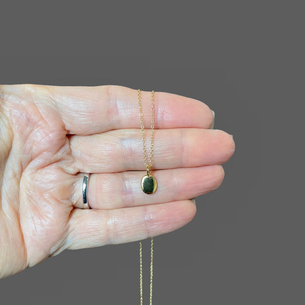 Small Shiny Gold Vermeil Oval Charm Pendant Necklace on Gold Filled Chain