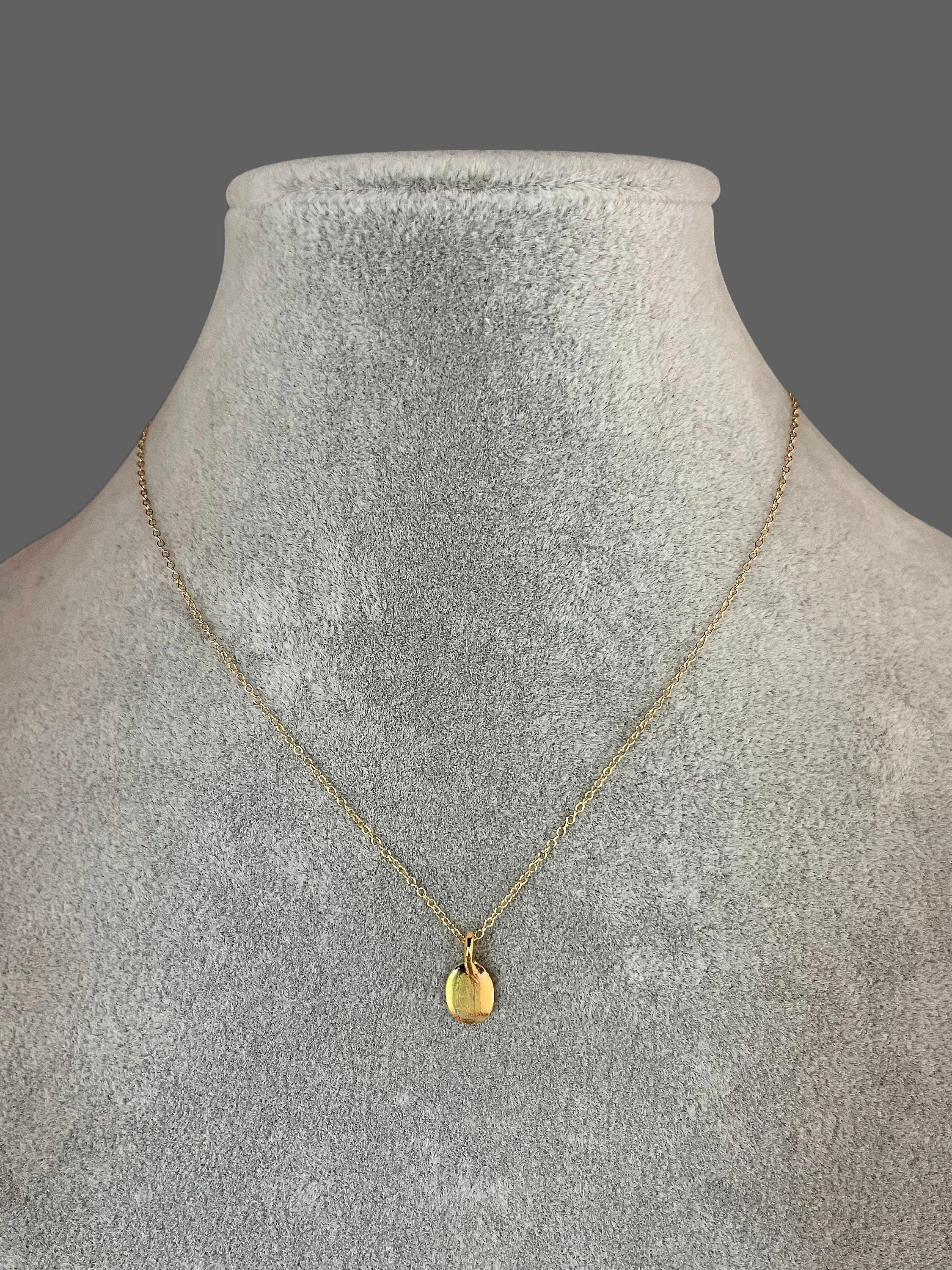 Small Shiny Gold Vermeil Oval Charm Pendant Necklace on Gold Filled Chain