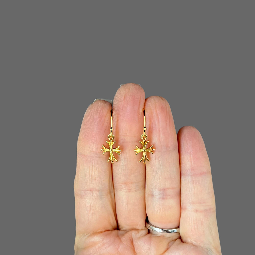 Gold Cross Earrings - Fancy Cross Earrings