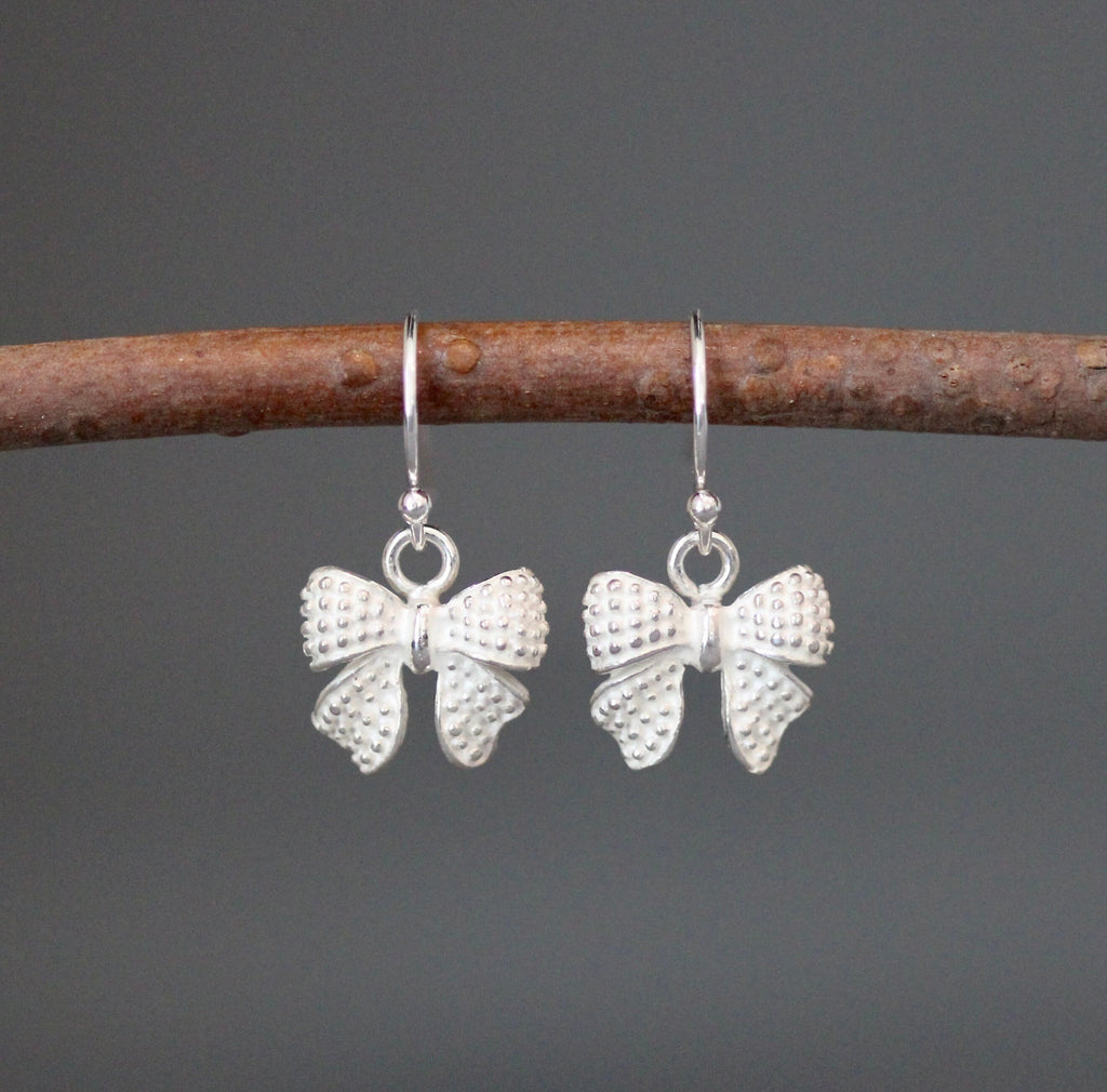 Sterling Silver Bow Charm Dangle Earrings