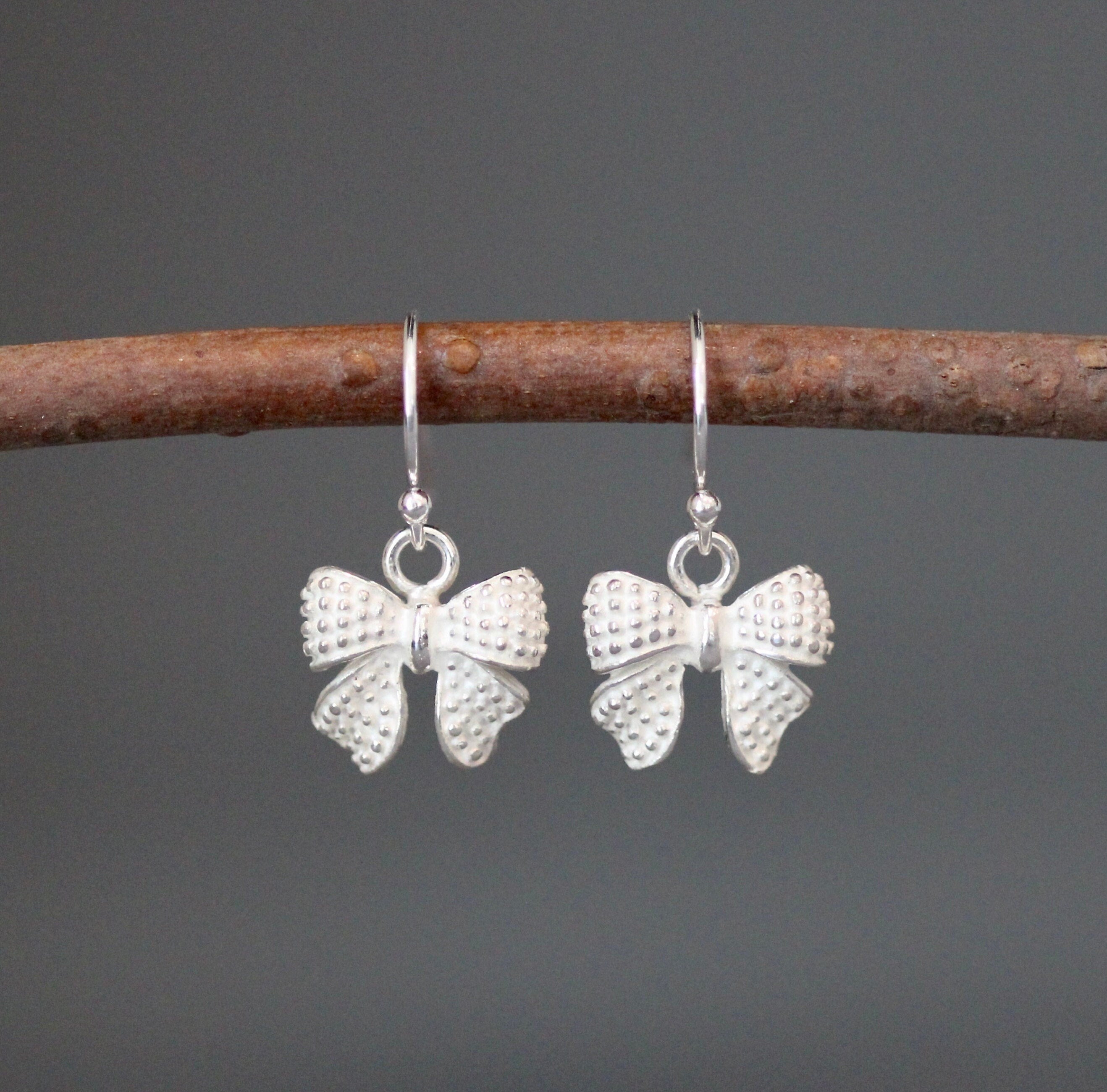 Sterling Silver Bow Charm Dangle Earrings