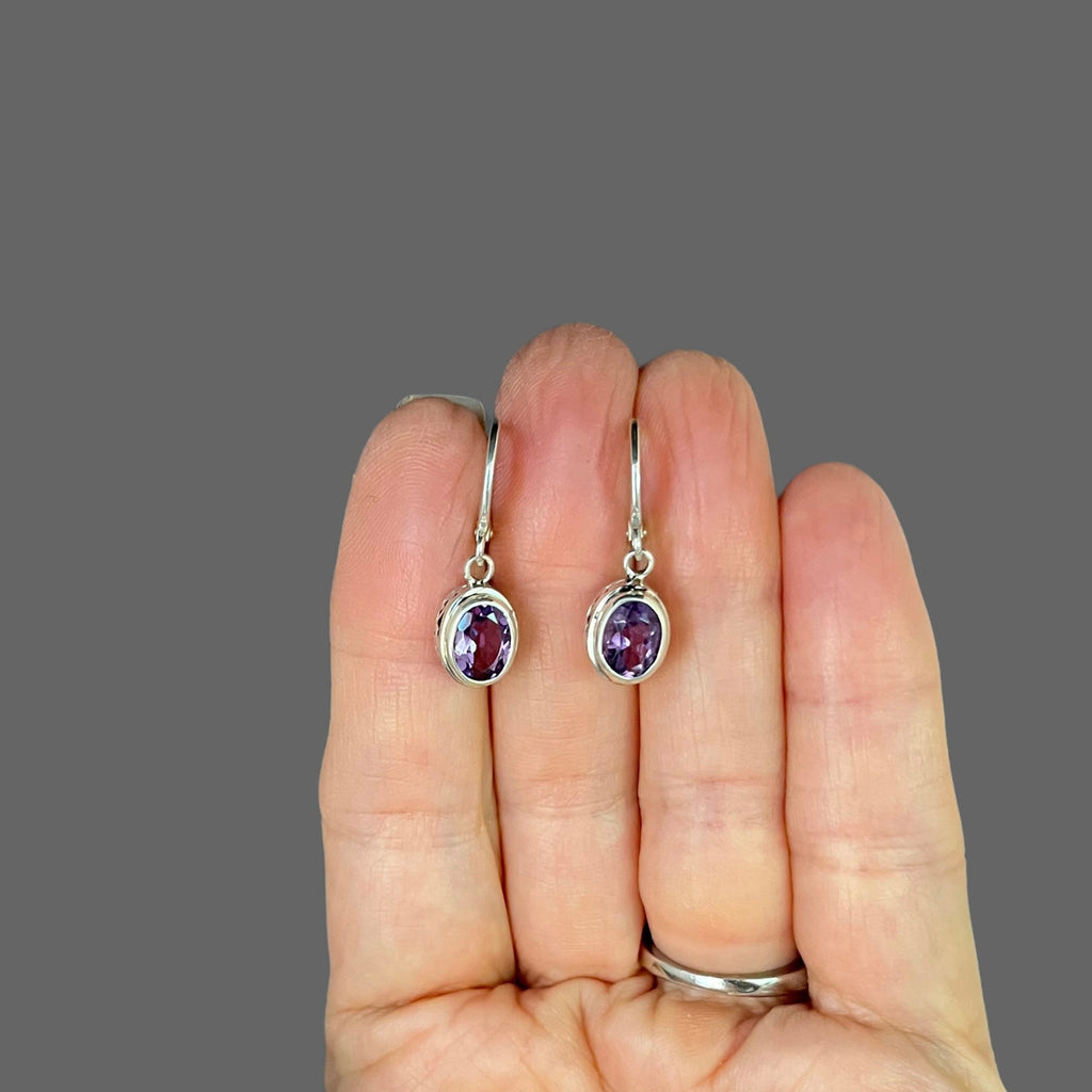Amethyst Dangle Earrings with Sterling Silver Filigree Huggie Hoops