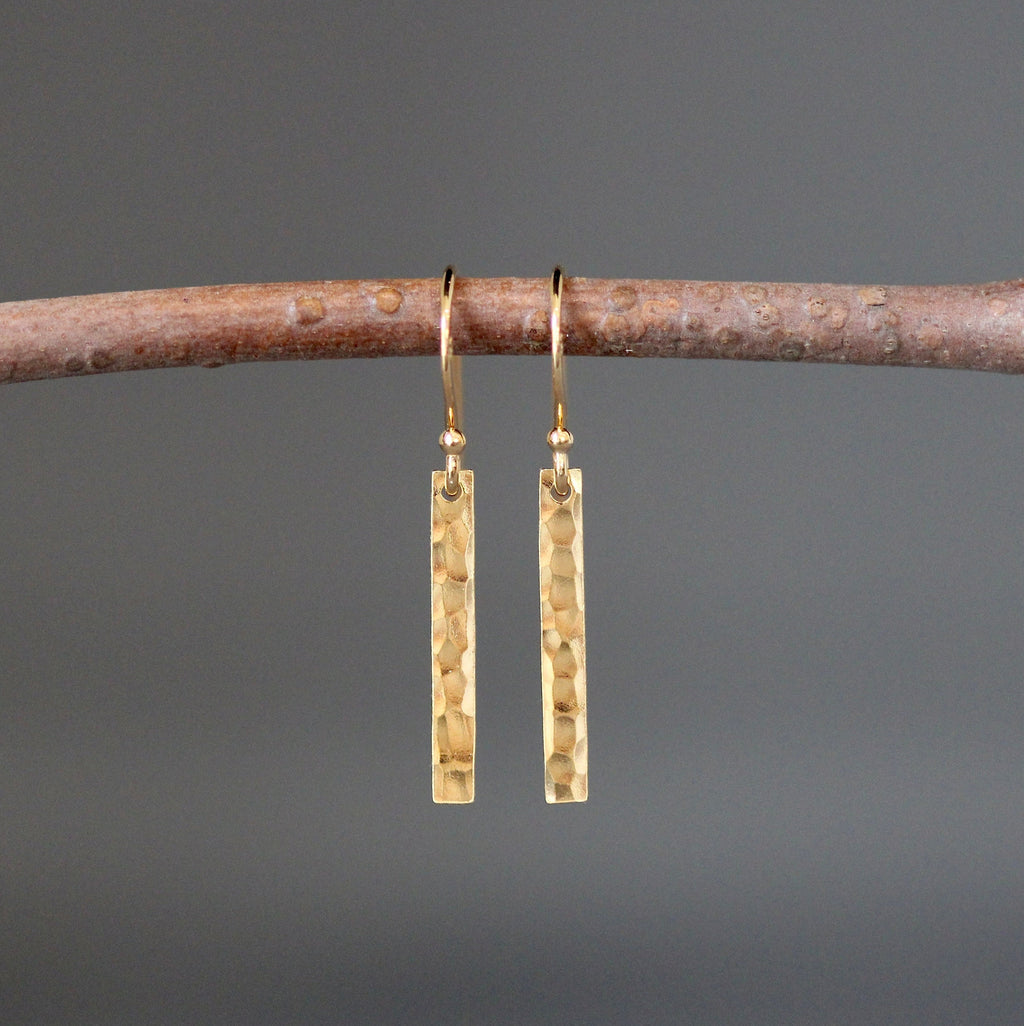 Hammered Sterling Silver Rectangle Dangle Earrings