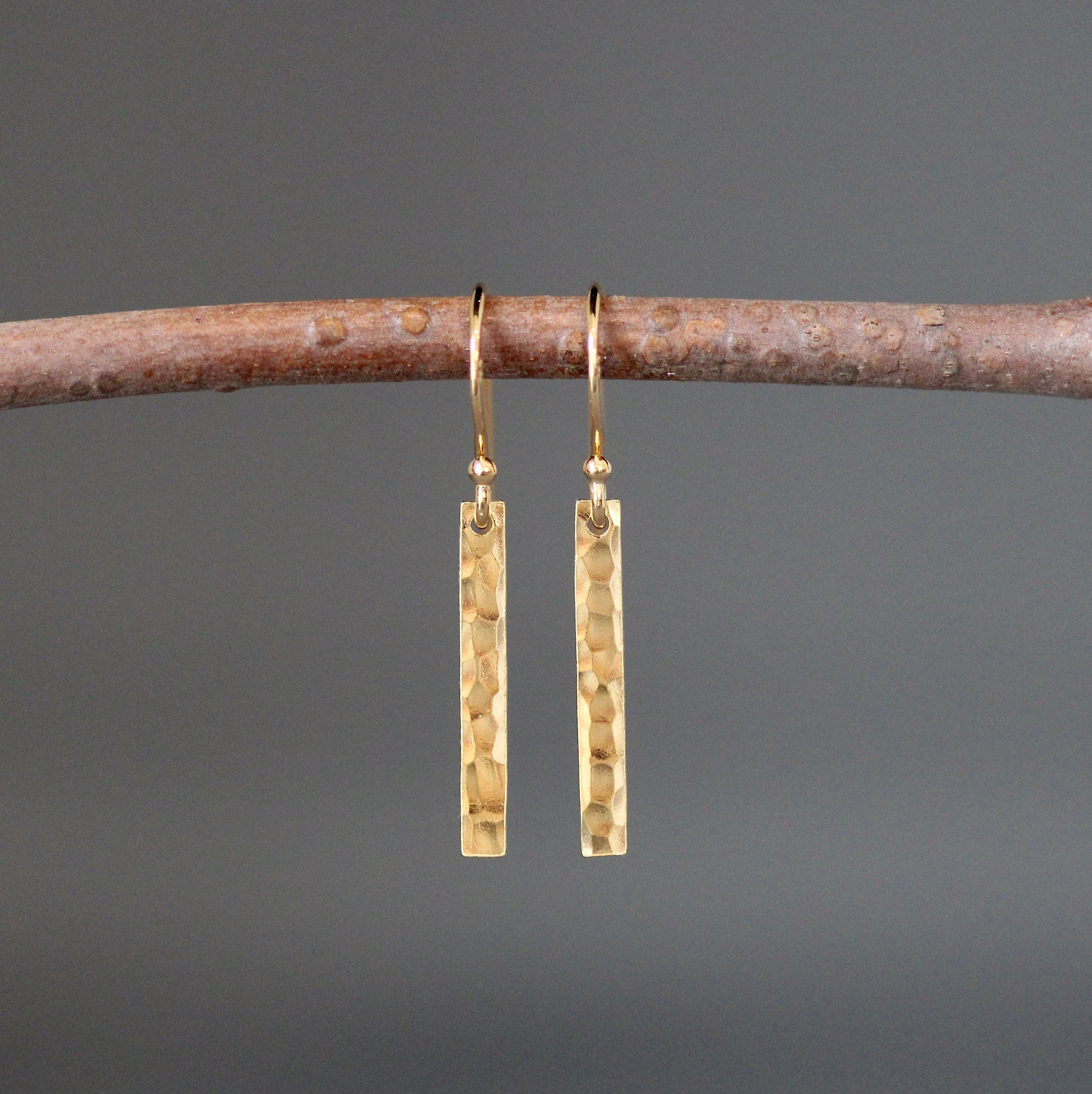 Hammered Sterling Silver Rectangle Dangle Earrings