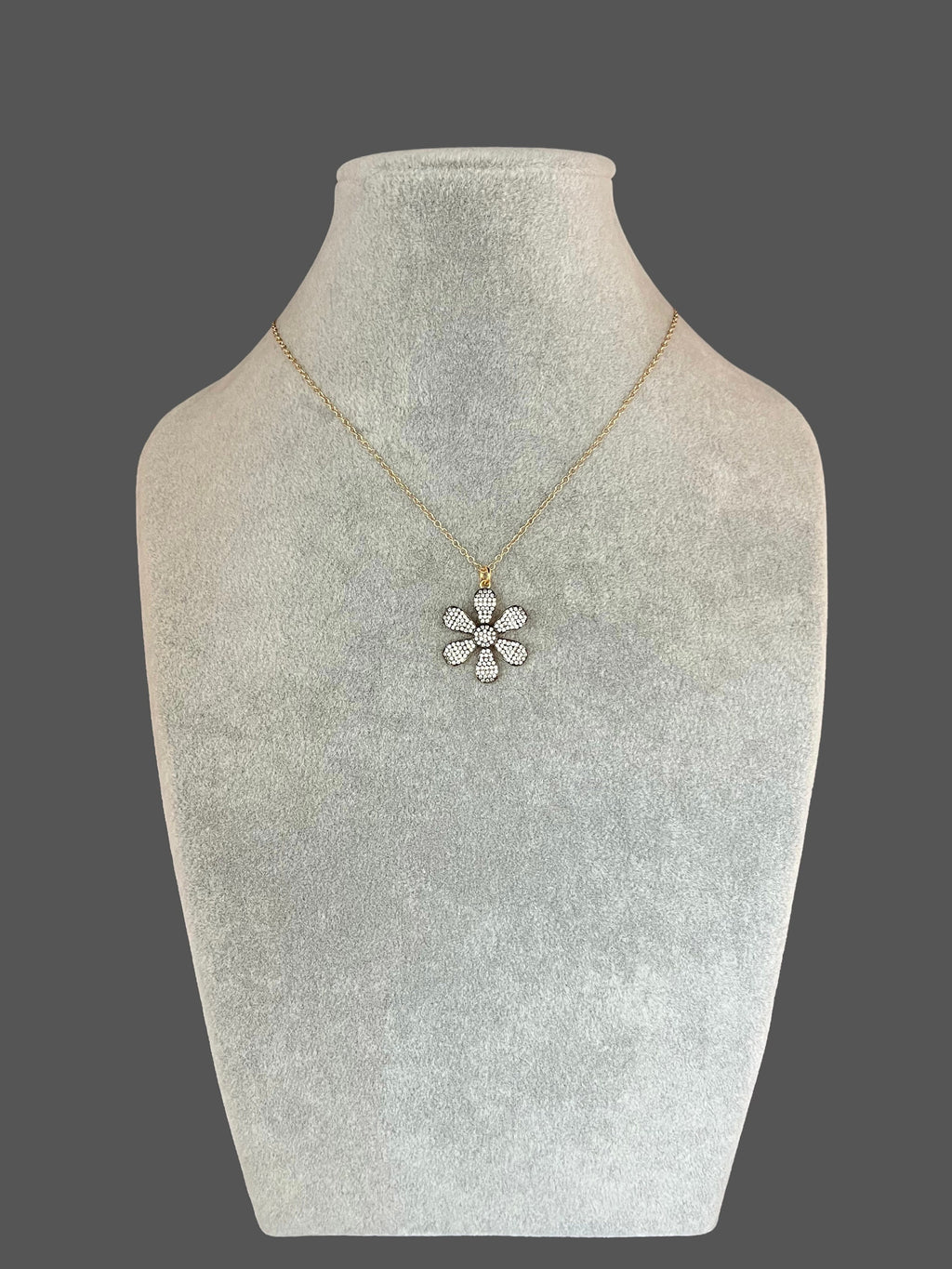 White Topaz Pave Flower Pendant Necklace in Gold Vermeil