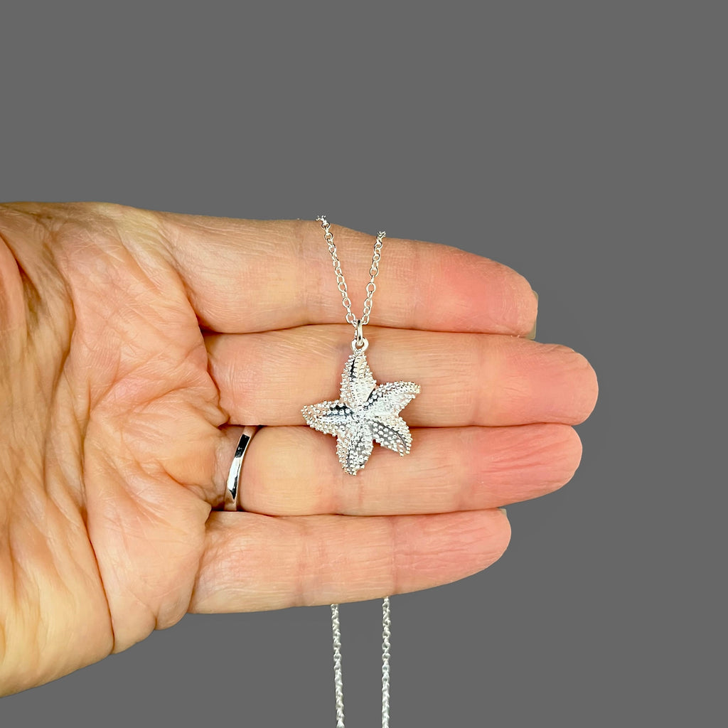 Detailed Sterling Silver Starfish Charm Necklace