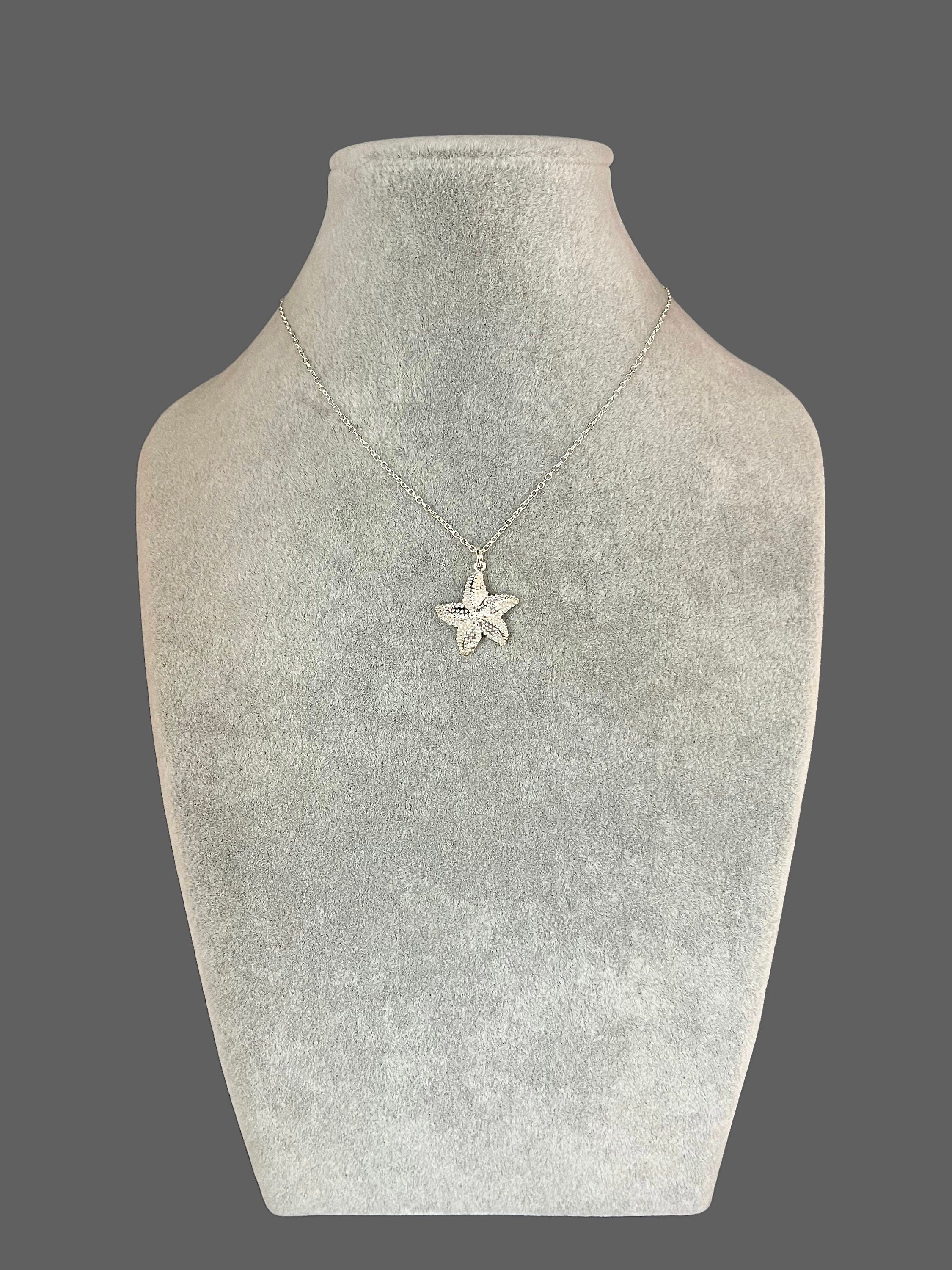 Detailed Sterling Silver Starfish Charm Necklace