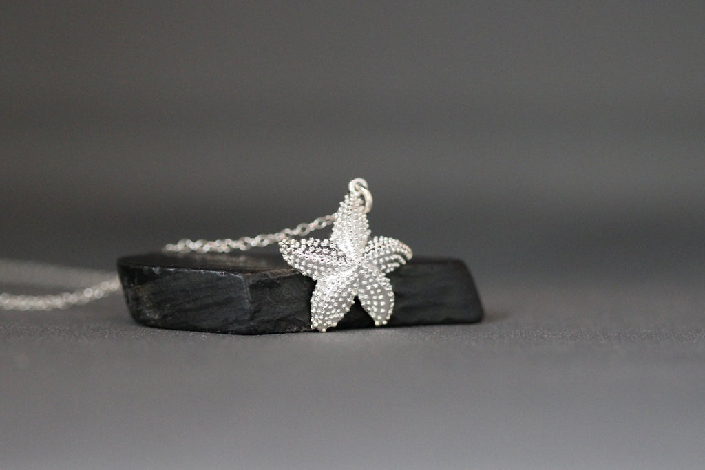 Detailed Sterling Silver Starfish Charm Necklace
