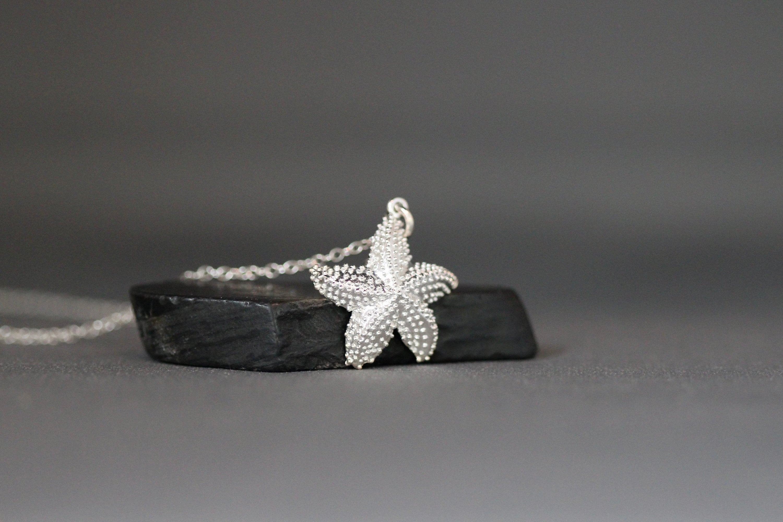 Detailed Sterling Silver Starfish Charm Necklace