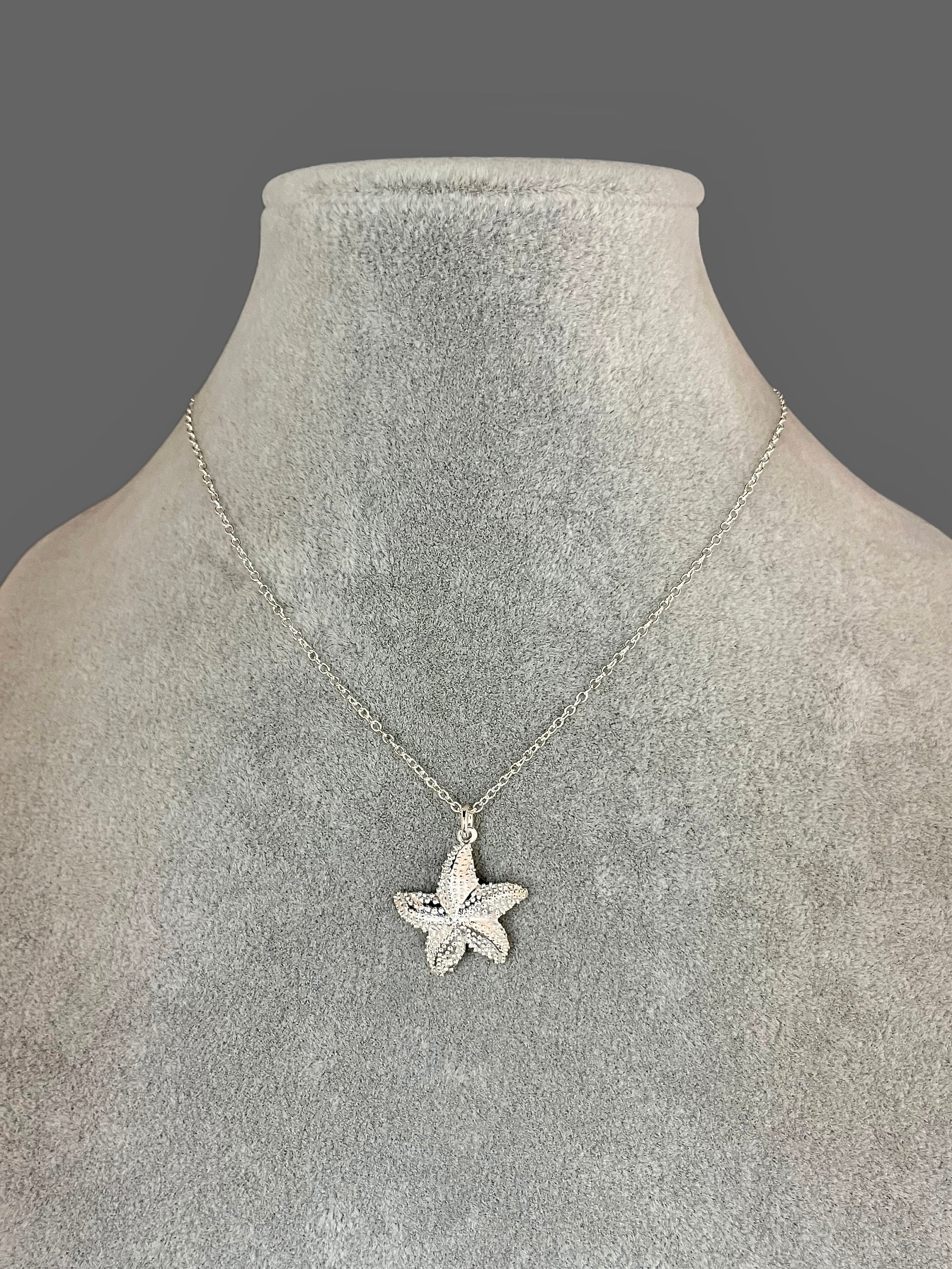Detailed Sterling Silver Starfish Charm Necklace