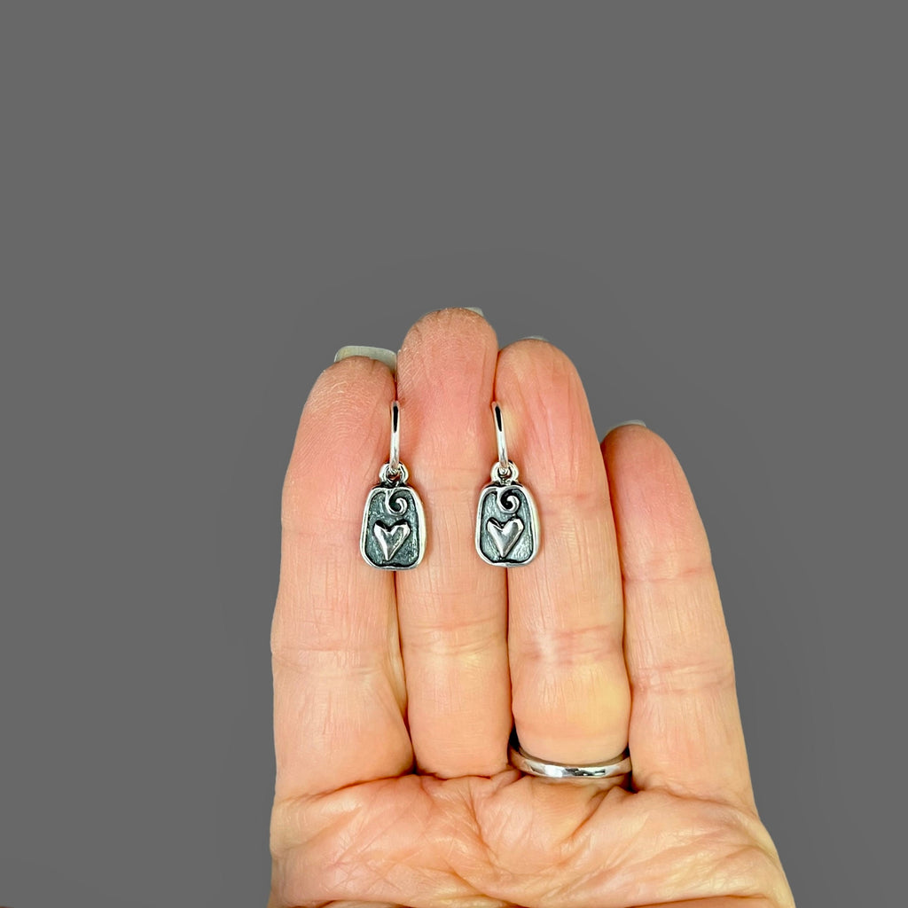 Sterling Silver Bali Heart Charm Hoop Earrings