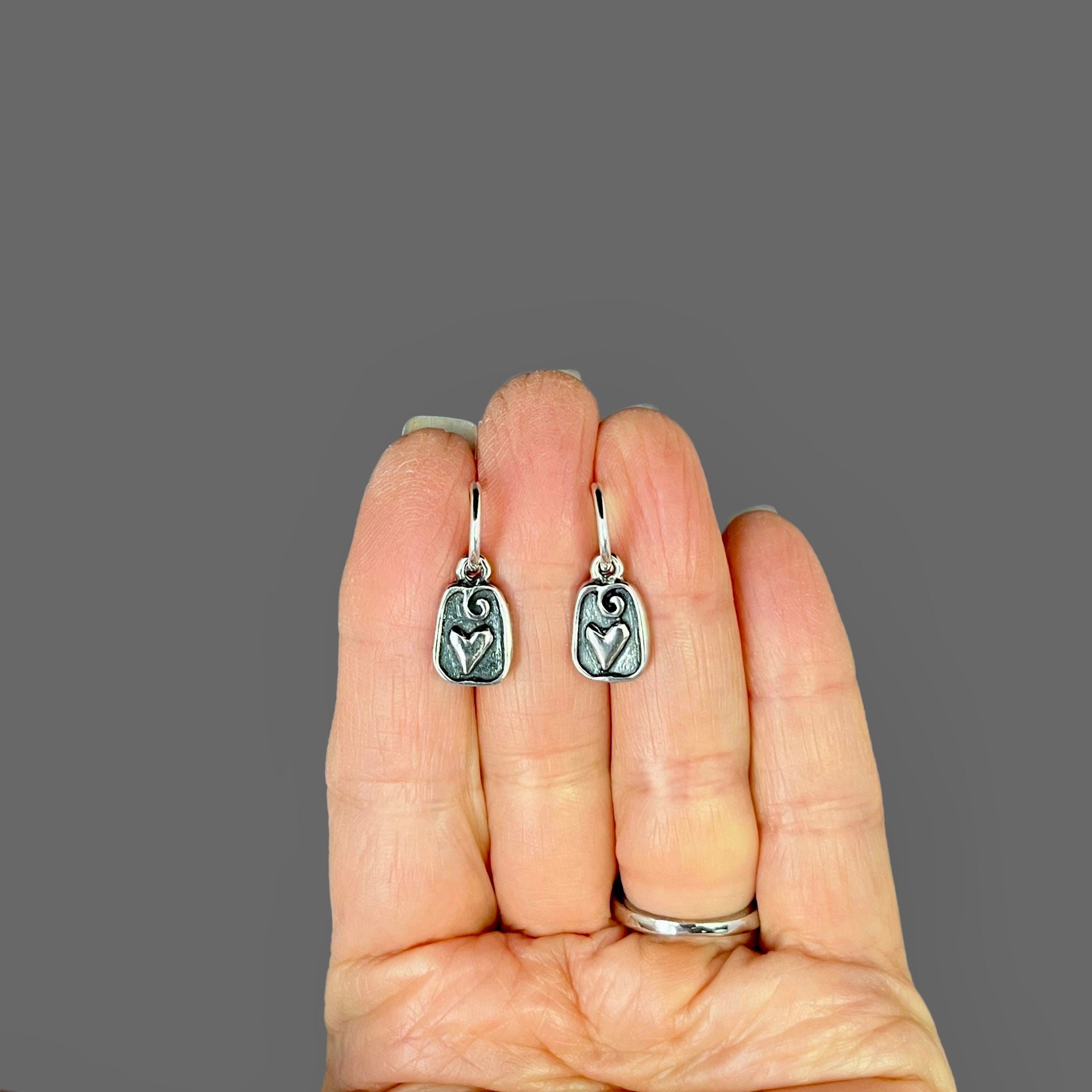 Sterling Silver Bali Heart Charm Hoop Earrings