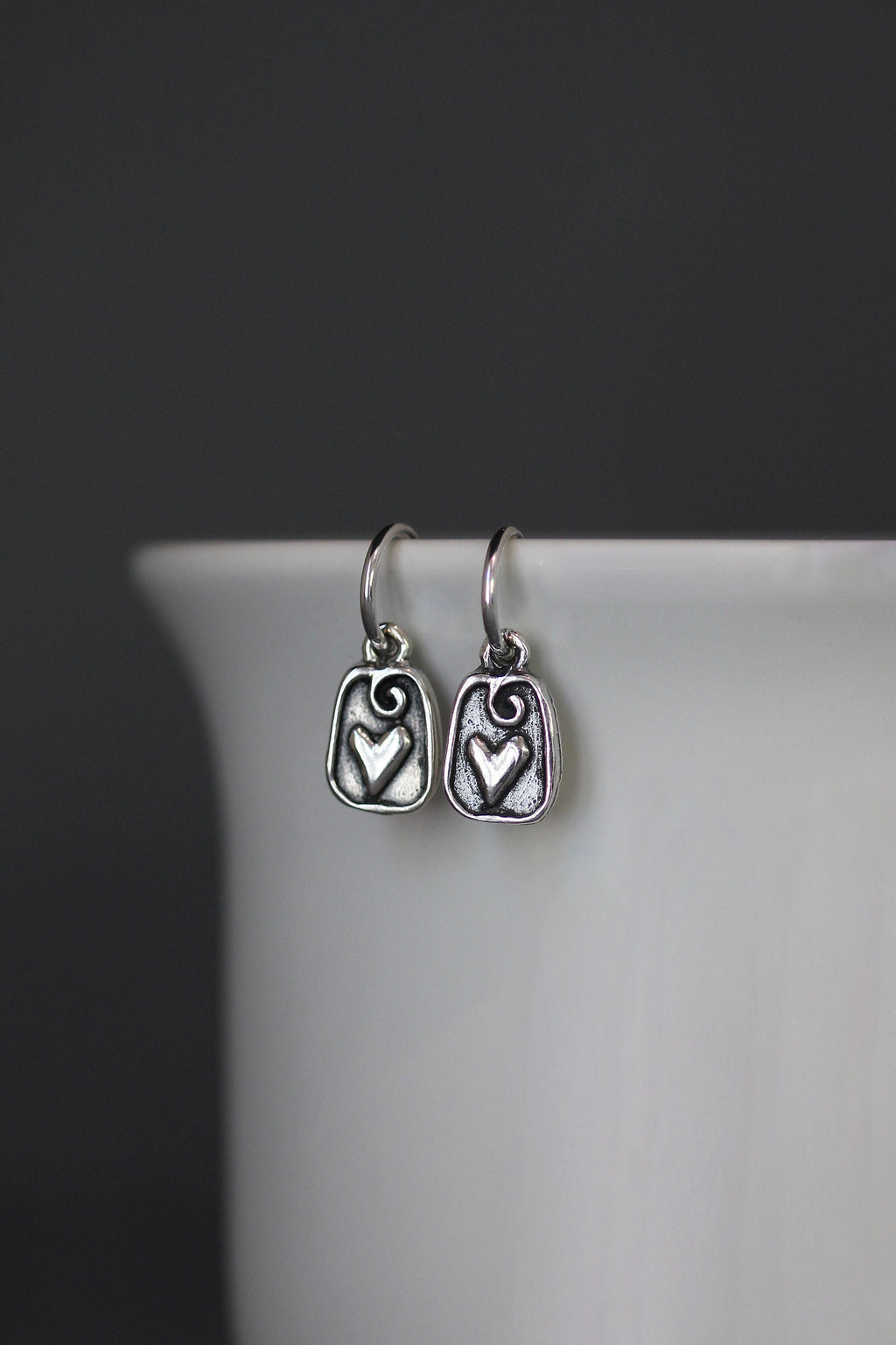 Sterling Silver Bali Heart Charm Hoop Earrings