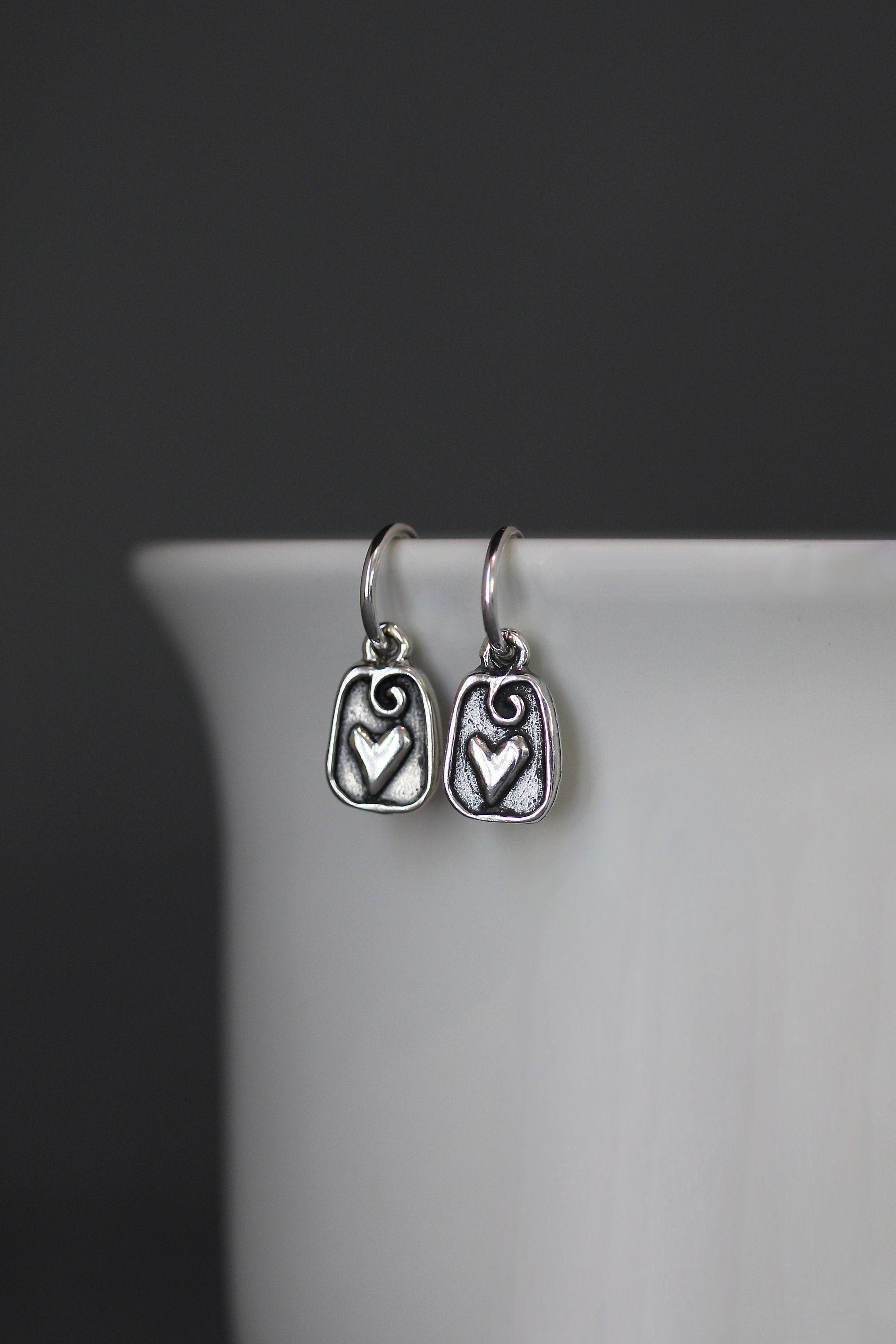 Sterling Silver Bali Heart Charm Hoop Earrings