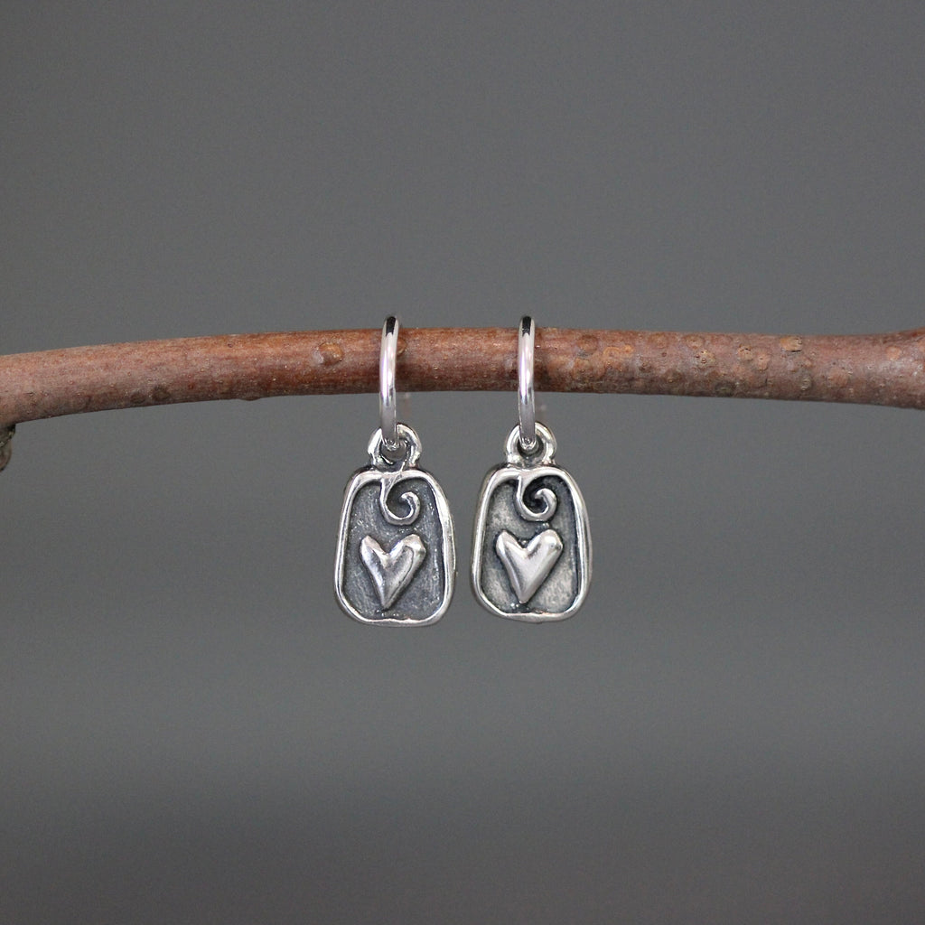 Sterling Silver Bali Heart Charm Hoop Earrings