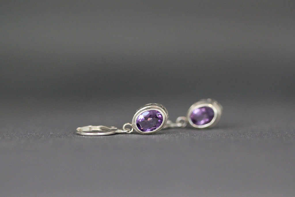 Amethyst Dangle Earrings with Sterling Silver Filigree Huggie Hoops