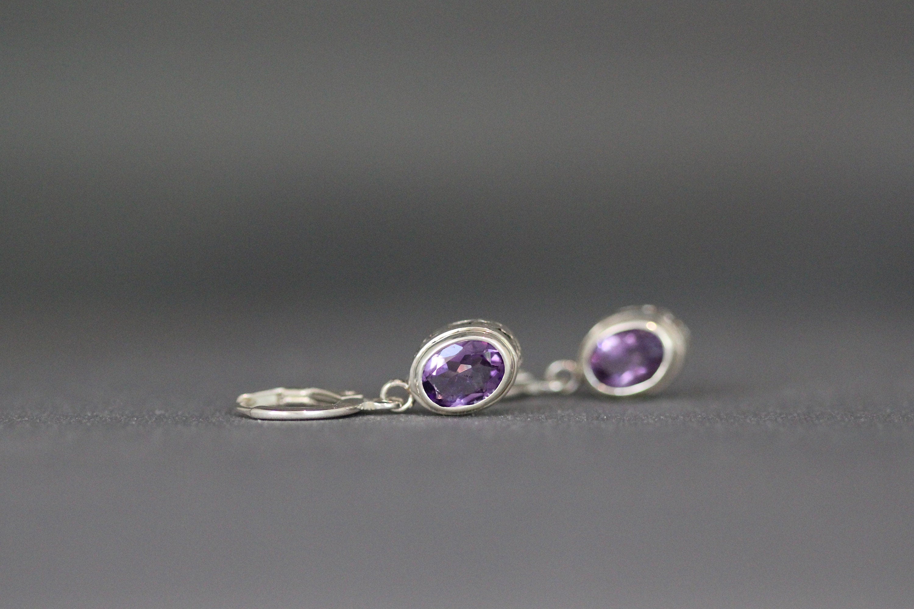 Amethyst Dangle Earrings with Sterling Silver Filigree Huggie Hoops