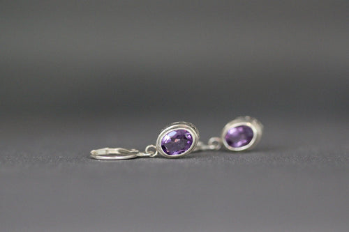 Amethyst Dangle Earrings with Sterling Silver Filigree Huggie Hoops