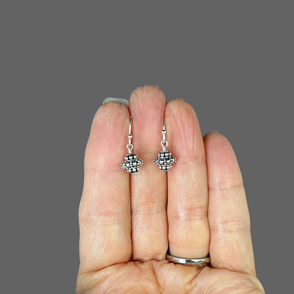Small Triple Bali Sterling Silver Bead Dangle Earrings