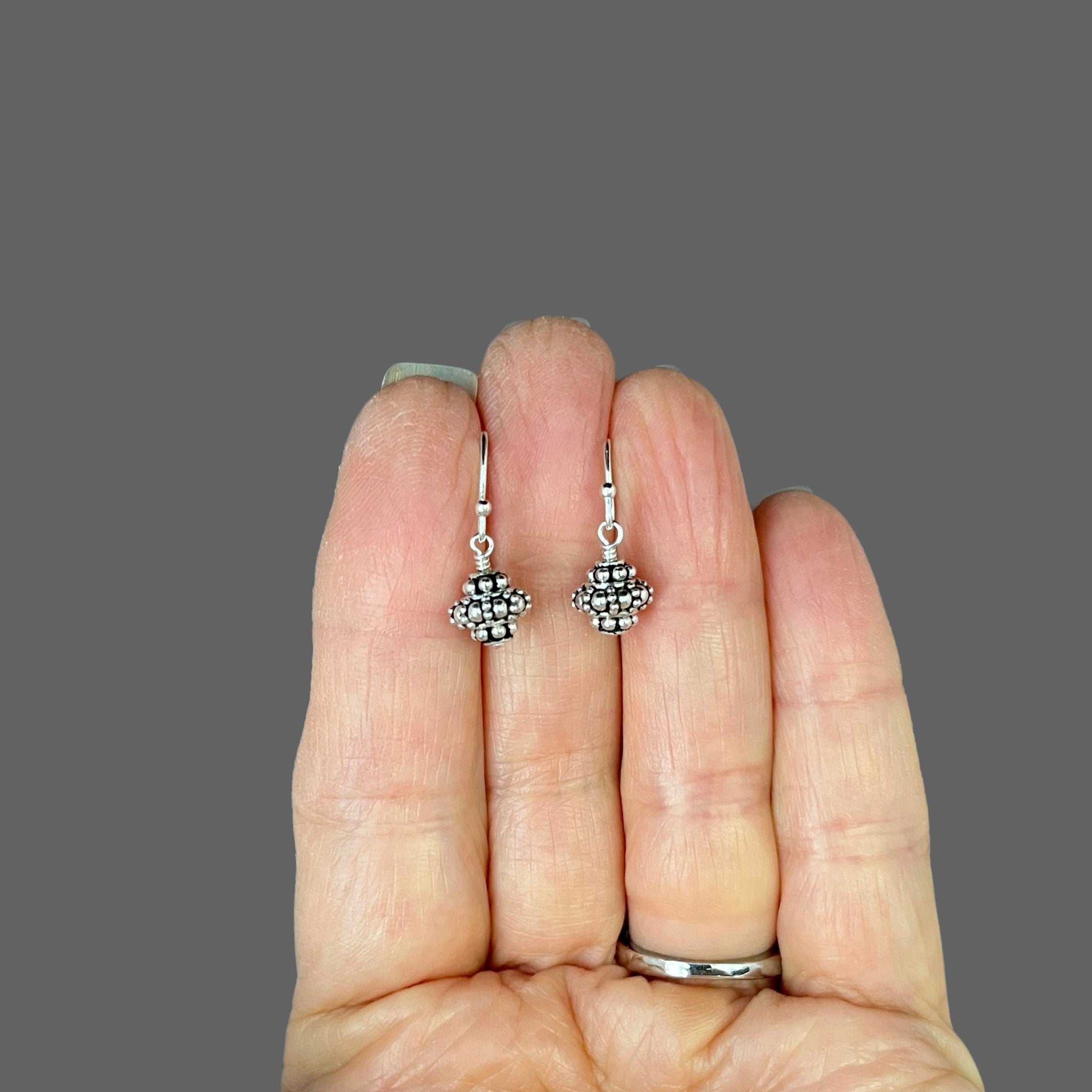 Small Triple Bali Sterling Silver Bead Dangle Earrings